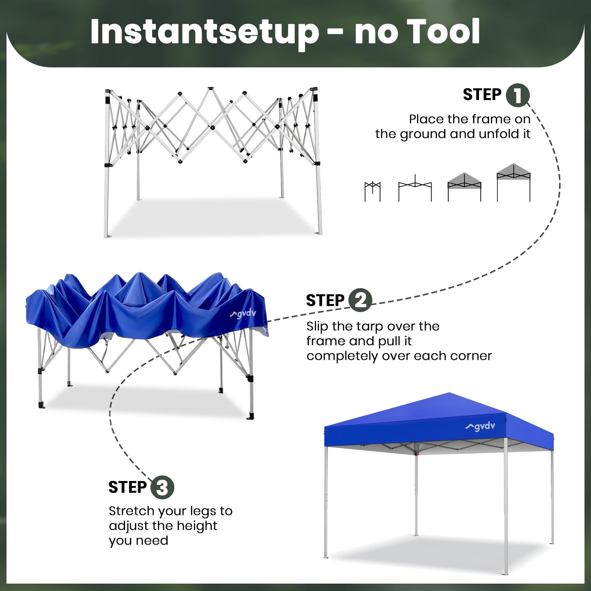 GVDV Canopy Tent, 10x10 ft Easy Pop up Outdoor Canopy Tent, Portable Straight Leg Gazebo Instant Canopy, Blue