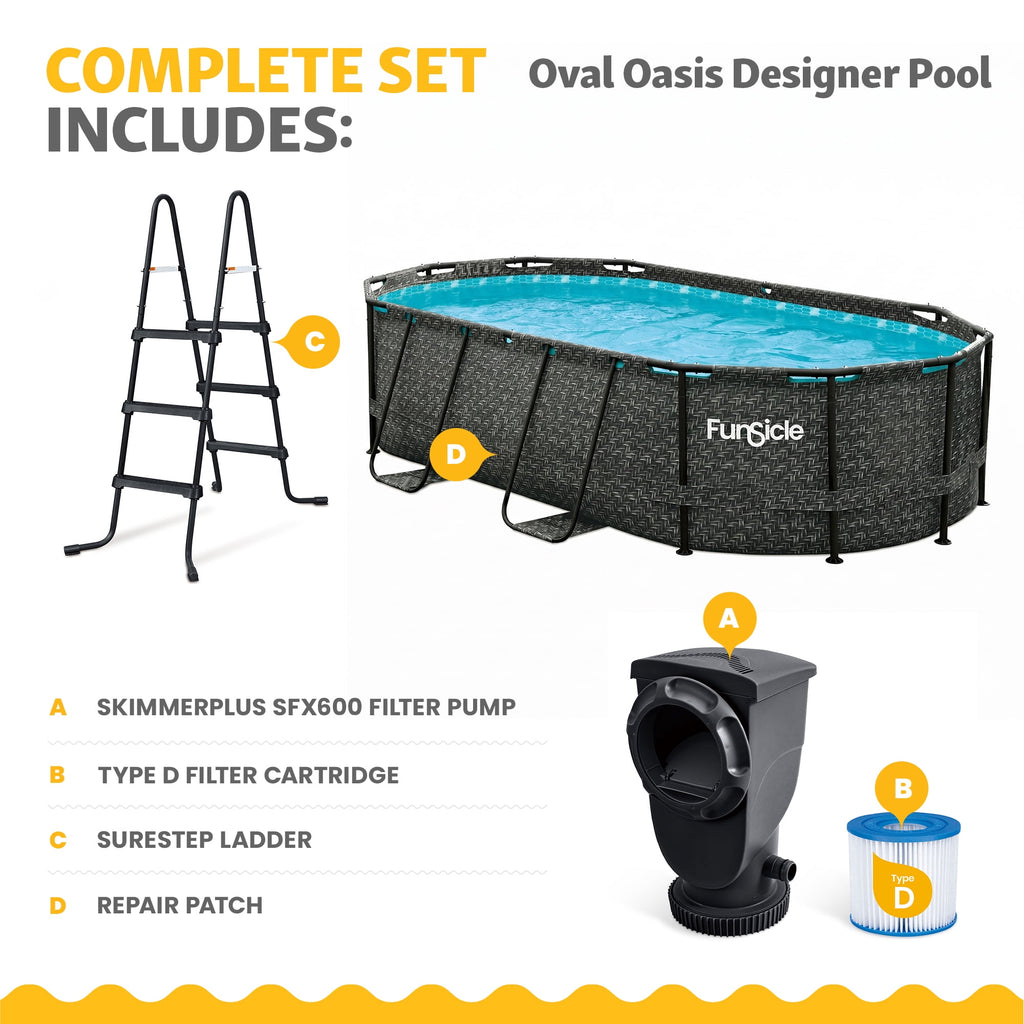 Funsicle 13'11 Oasis Designer Above Ground Pool with Pump, Oval Frame, Dark Herringbone
