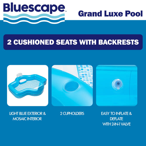 Bluescape Blue Grand Luxe Inflatable Family Swimming Pool, 2 Seats, Age 6 & up