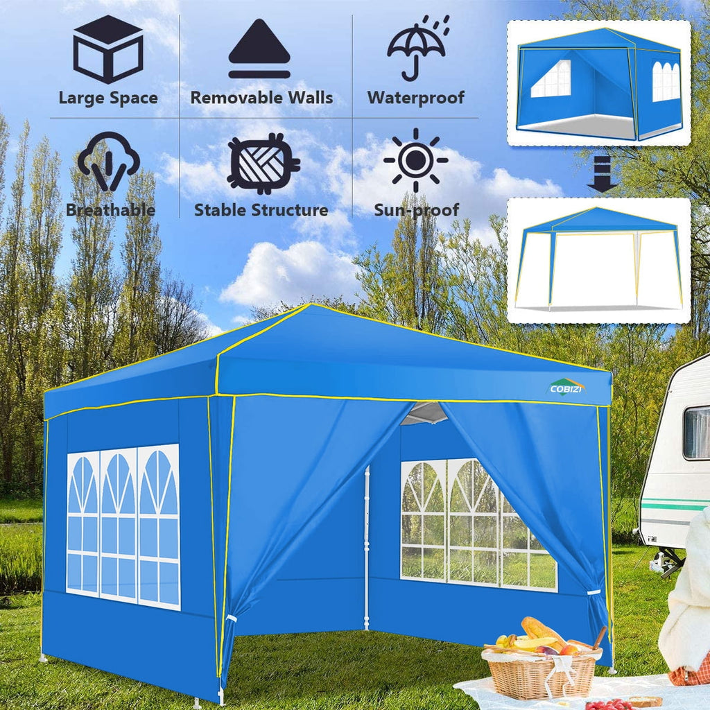 HOTEEL Pop up Canopy Tent 10x10 Commercial Instant Canopy with 4 Sidewalls & Carry Bag,Portable Tent for Parties Beach Camping Party Event Shelter Sun Shade,Dark Blue