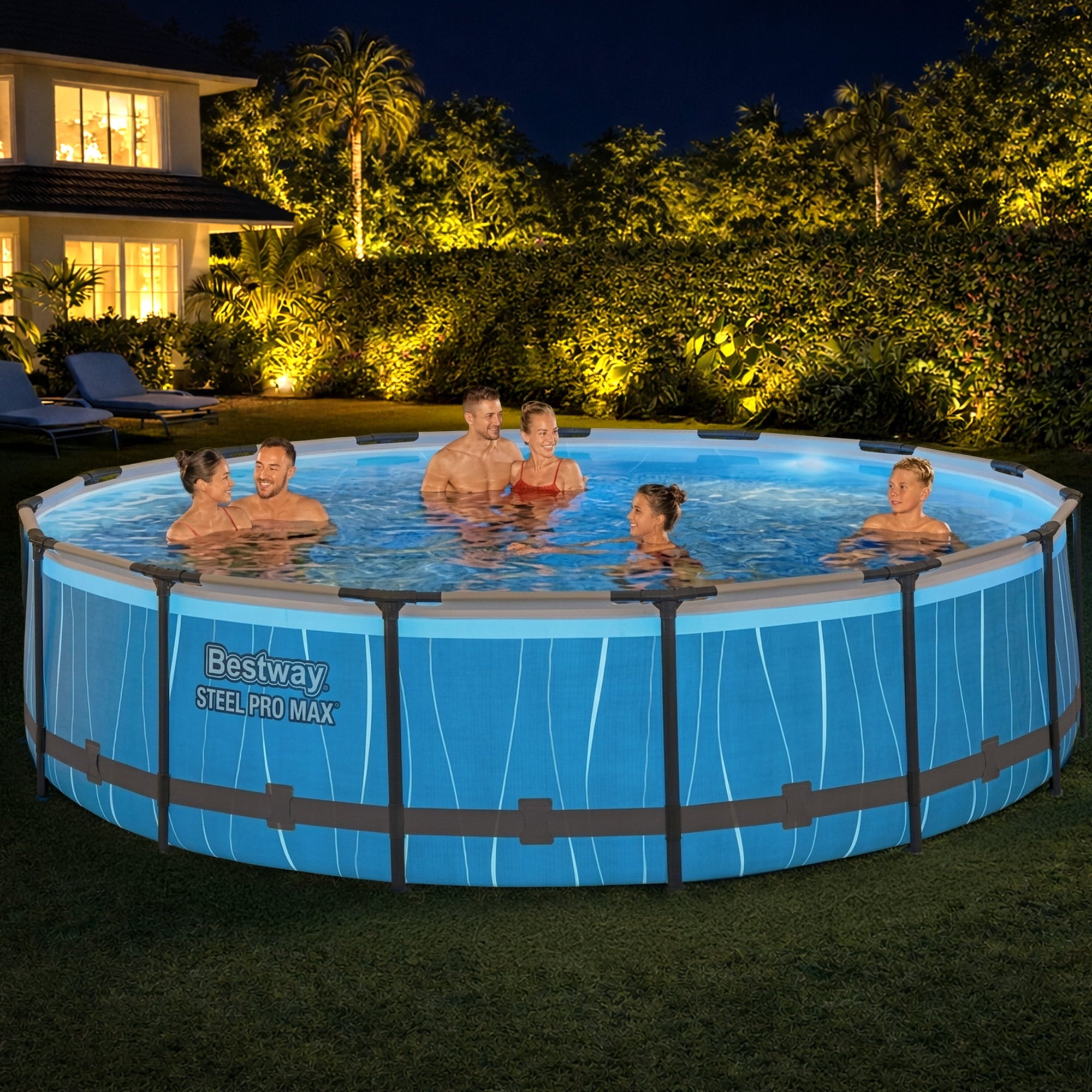 Bestway Steel Pro MAX 15'x42 Metal Frame Above Ground Pool Set w/Color-Changing LED Light