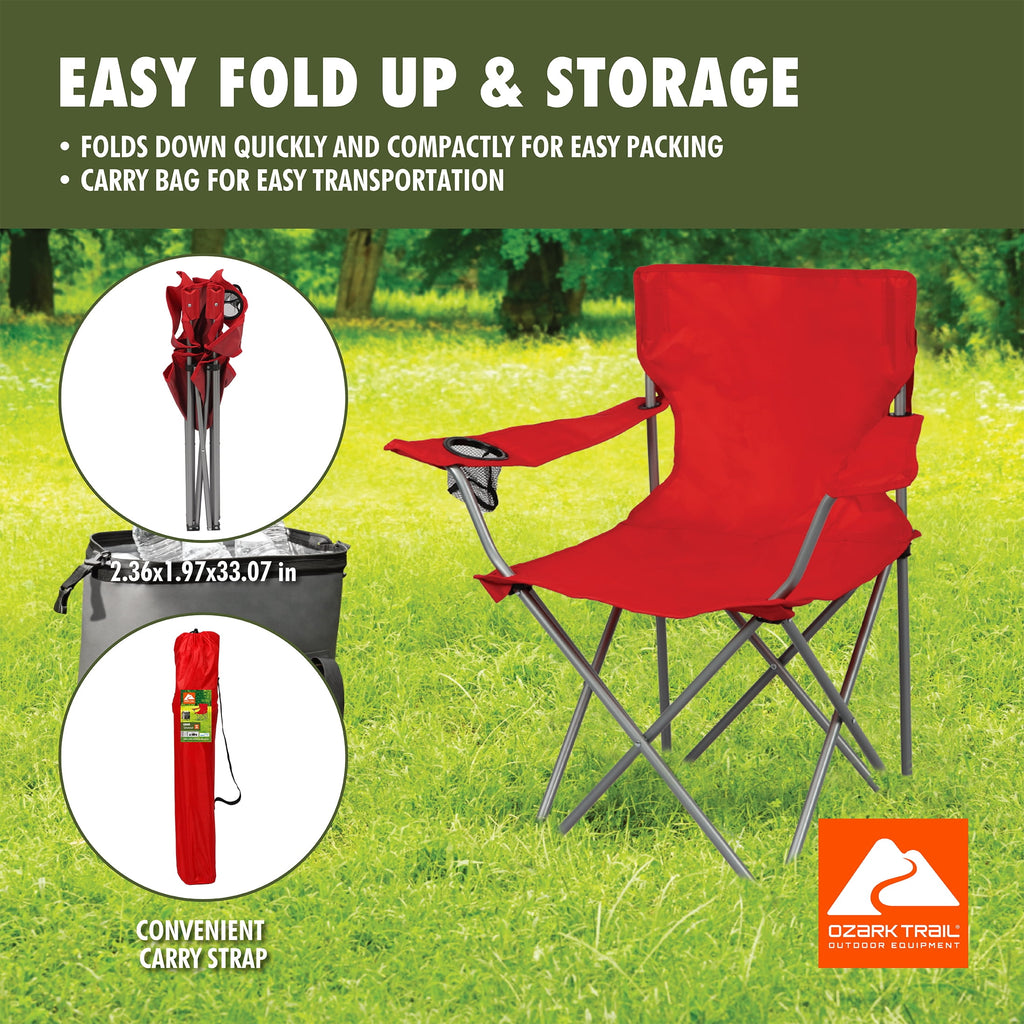 Ozark Trail Quad Folding Camp Chair with Cup Holder, Black