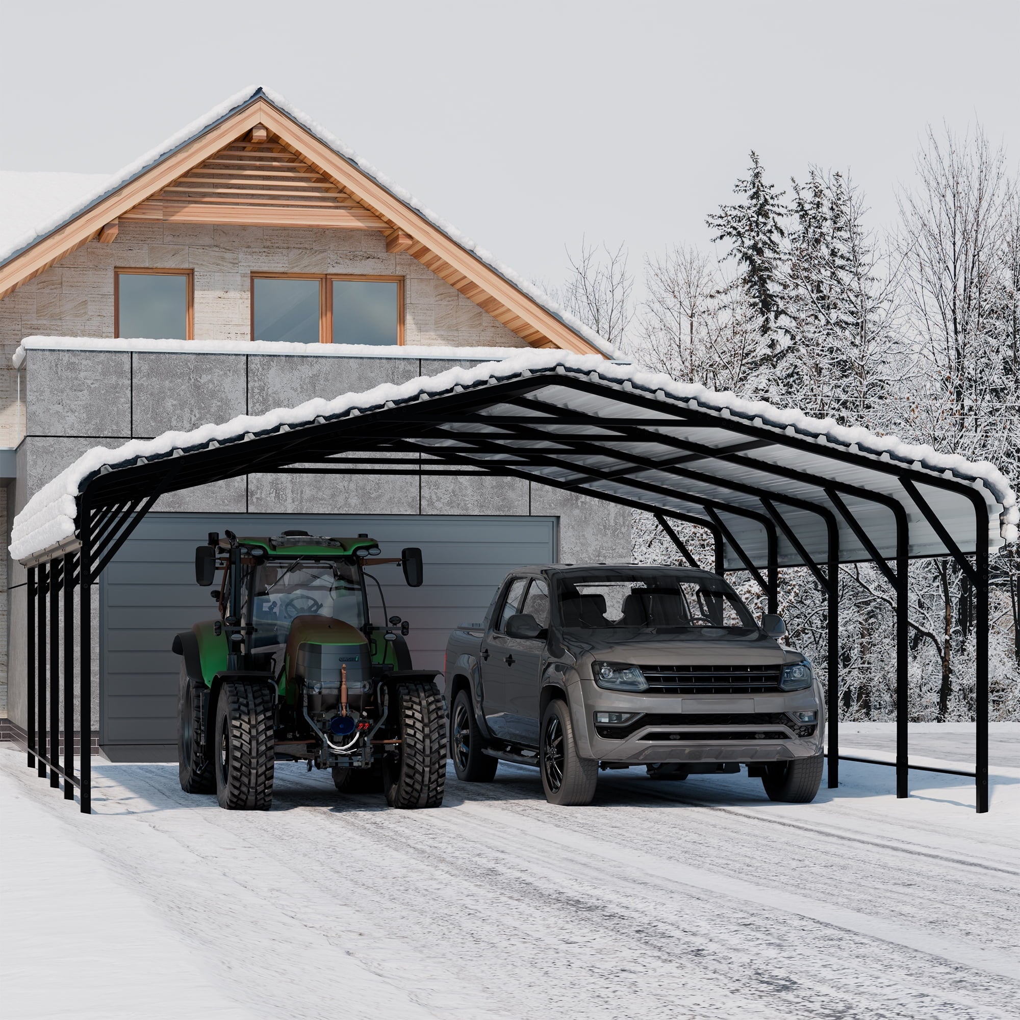 Walsunny 12X20 FT Carport, Outdoor Heavy Duty Carport Canopy with Galvanized Steel Roof, Metal Carport Extra Large Garage Car Storage Shelter, Gray