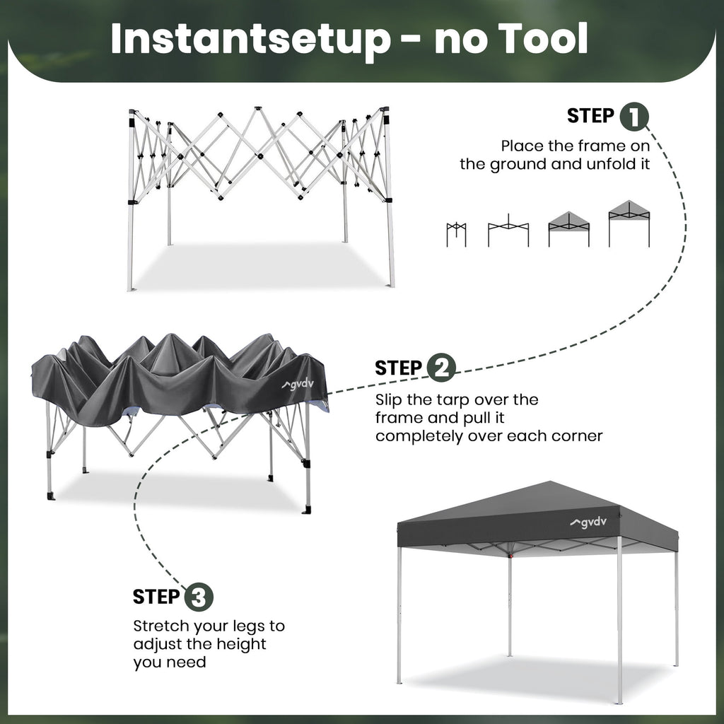 GVDV Canopy Tent, 10x10 ft Easy Pop up Outdoor Canopy Tent, Portable Straight Leg Gazebo Instant Canopy, Blue