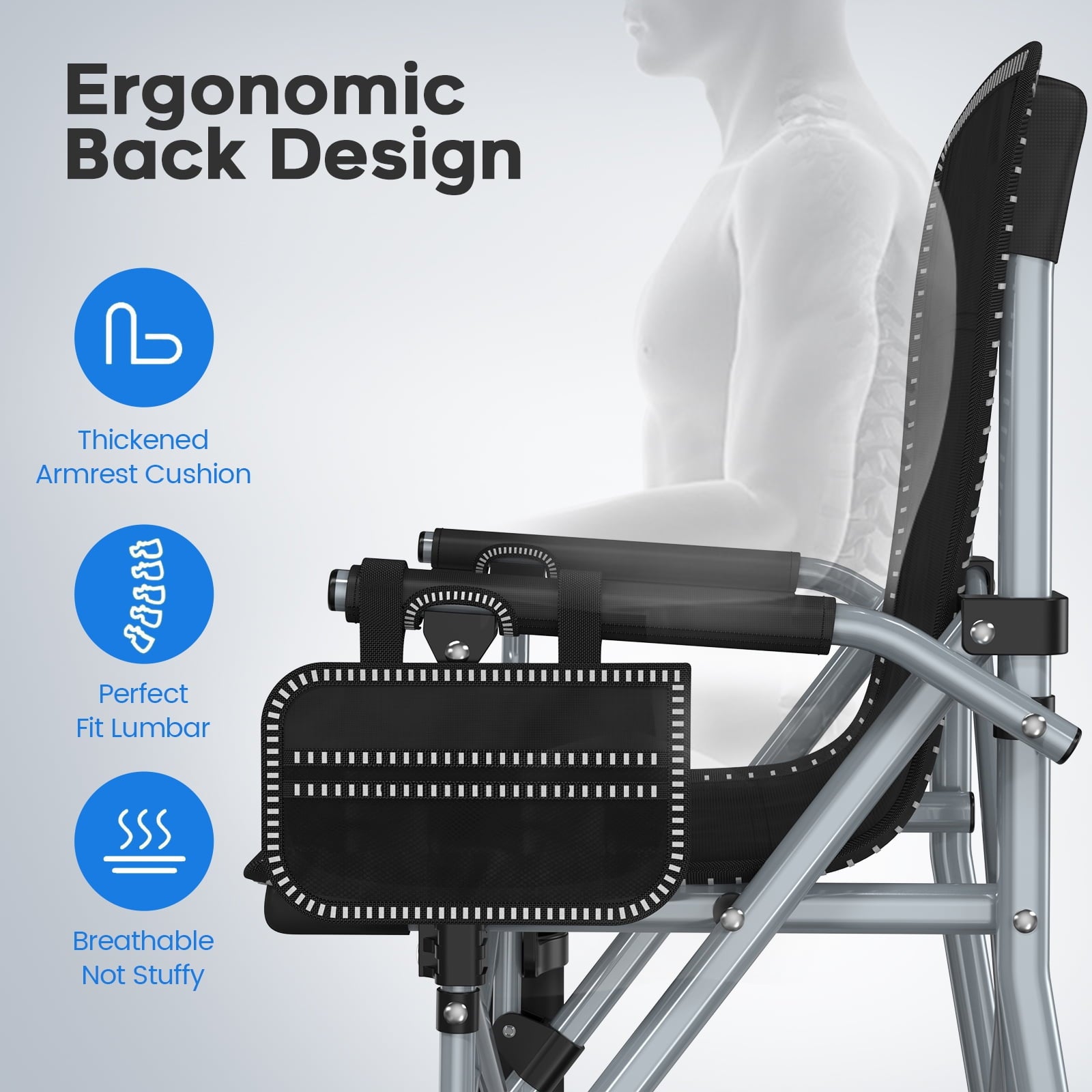LNOW Folding Camping Chair with Cup Holder & Side Pocket Lightweight Portable Chairs for Beach, Sports, Fishing, ‌‌Black