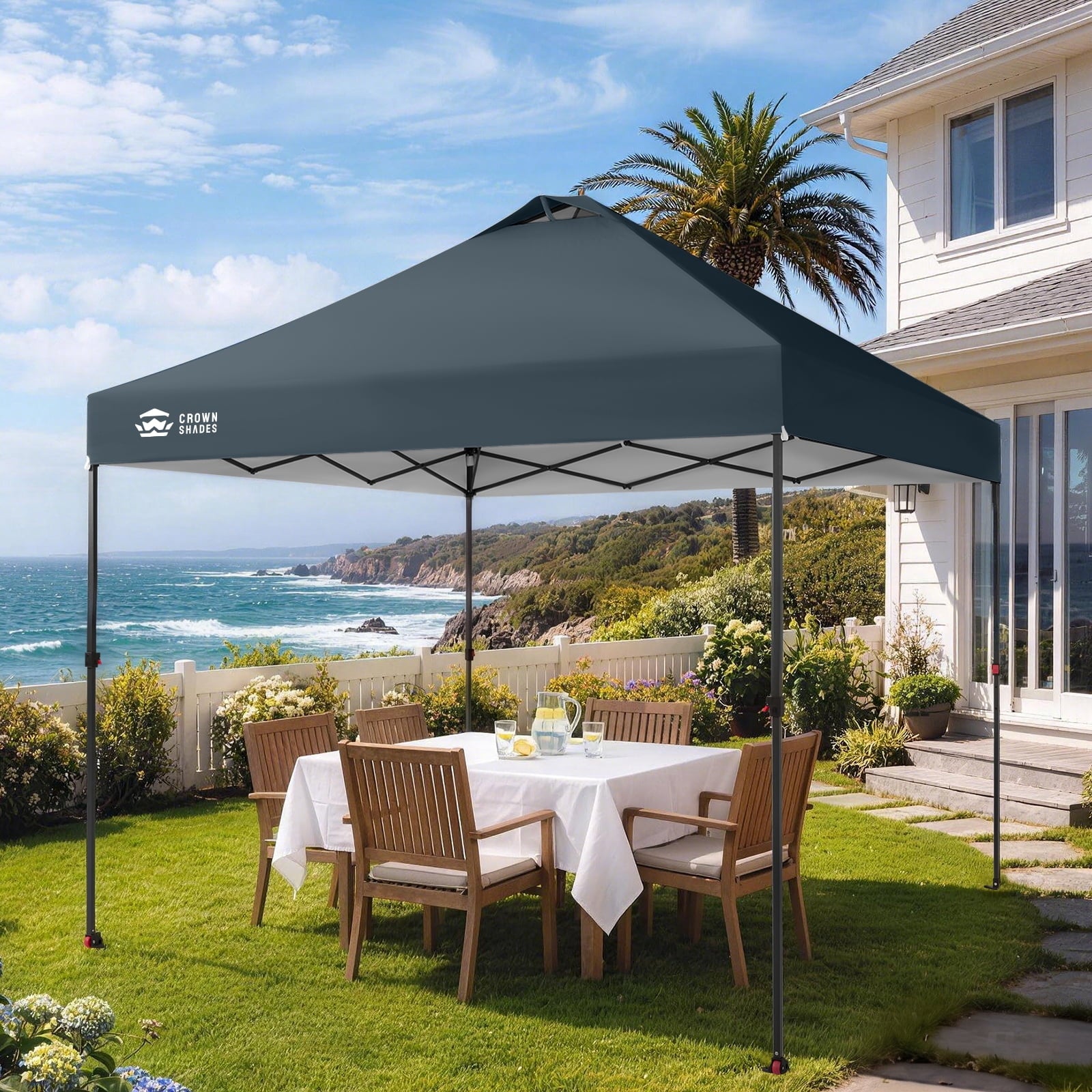 CROWN SHADES 10x10 Pop Up Canopy Patented Center Lock One Push Instant Outdoor Canopy Tent Grey