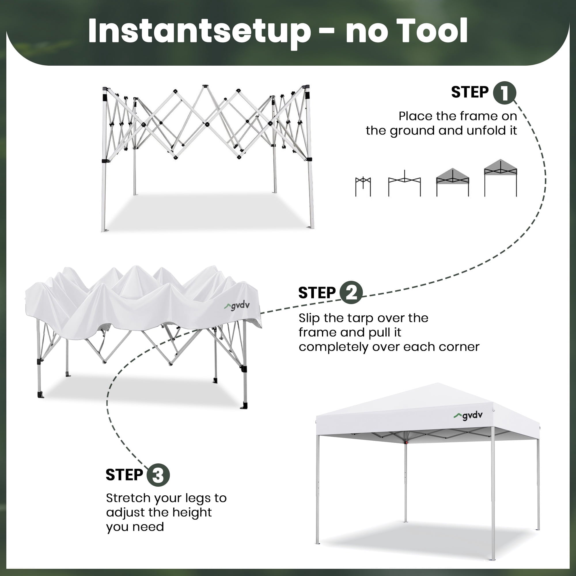 GVDV Canopy Tent, 10x10 ft Easy Pop up Outdoor Canopy Tent, Portable Straight Leg Gazebo Instant Canopy, Blue