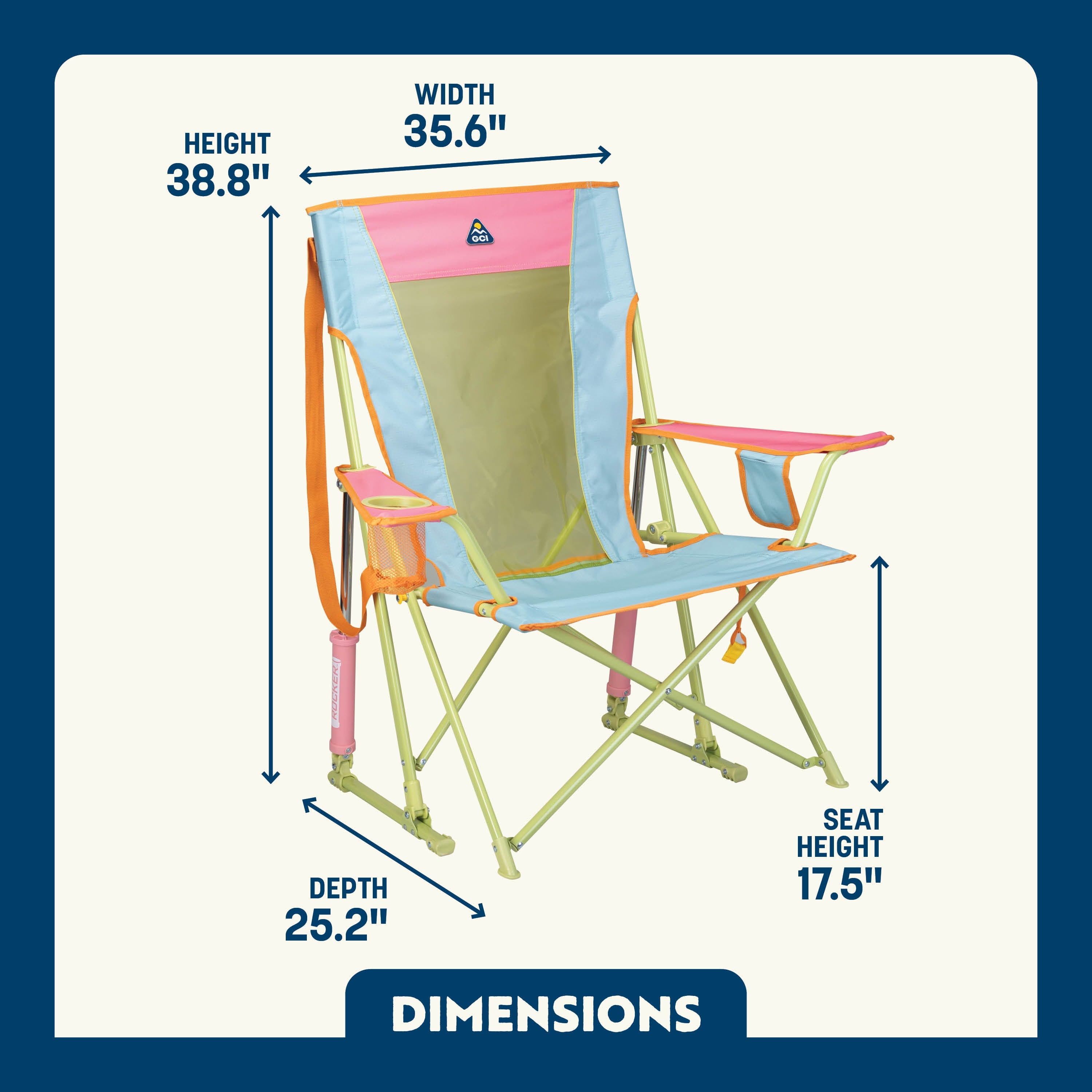 GCI Outdoor Comfort Pro Rocker Camping Chair with Mesh Backrest, Pastel Green Colorblock