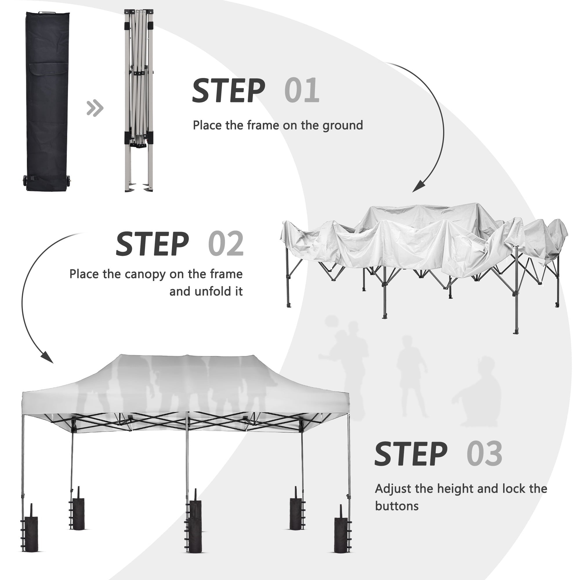 Ainfox 5-Piece Sidewalls for 10x20 Pop Up Canopy Tent, 420D Oxford PVC Waterproof Sun Shade Privacy Walls with Windows & Zippers, White