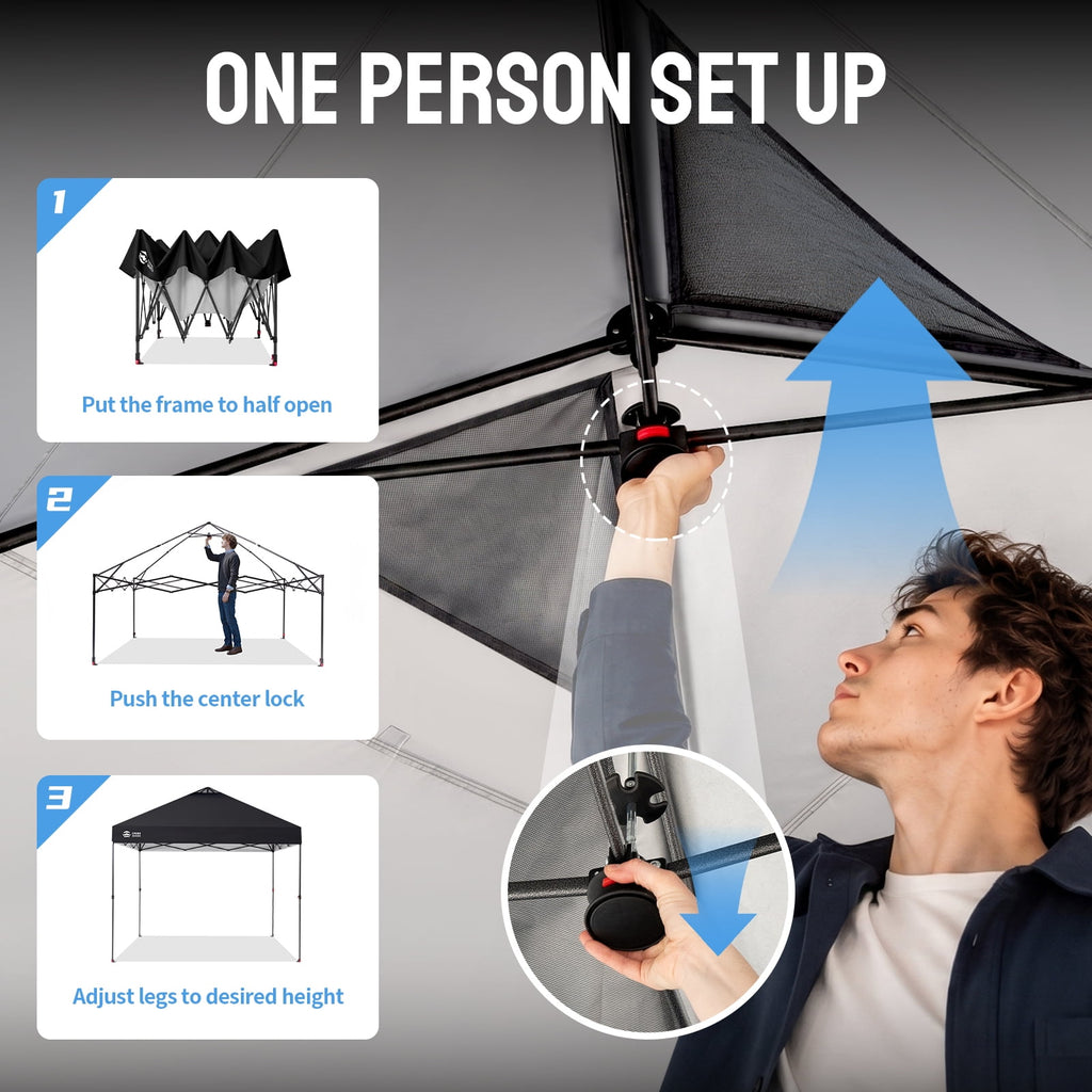 CROWN SHADES 10x10 Pop Up Canopy Patented Center Lock One Push Instant Outdoor Canopy Tent Grey