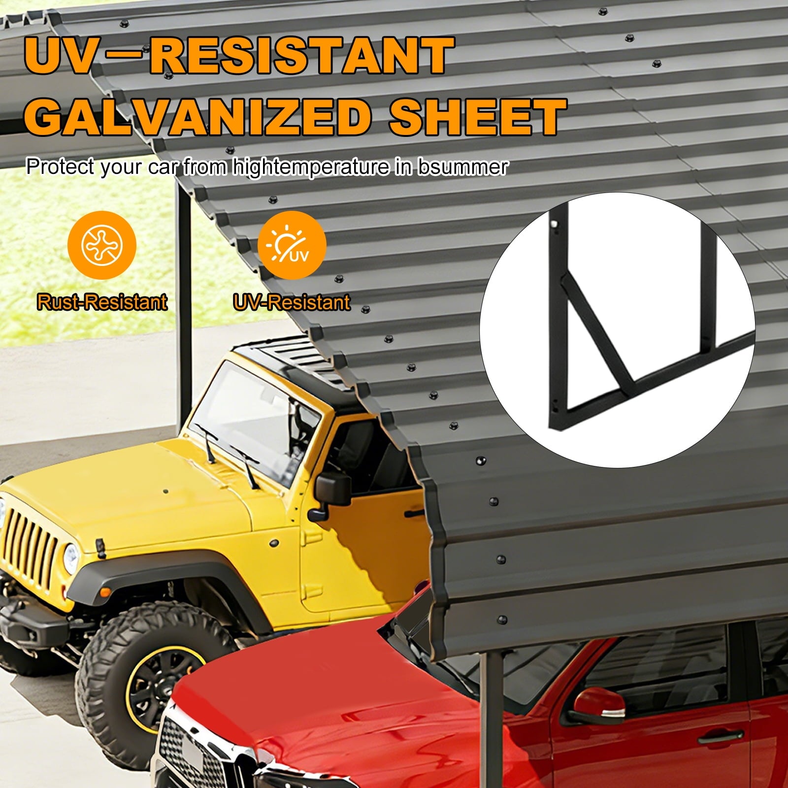 Heavy-Duty 10x20 ft Carport Garage, All-Weather Protection for RV, Boat, Car & Truck, Portable Shelter with Wind & Rust Resistance