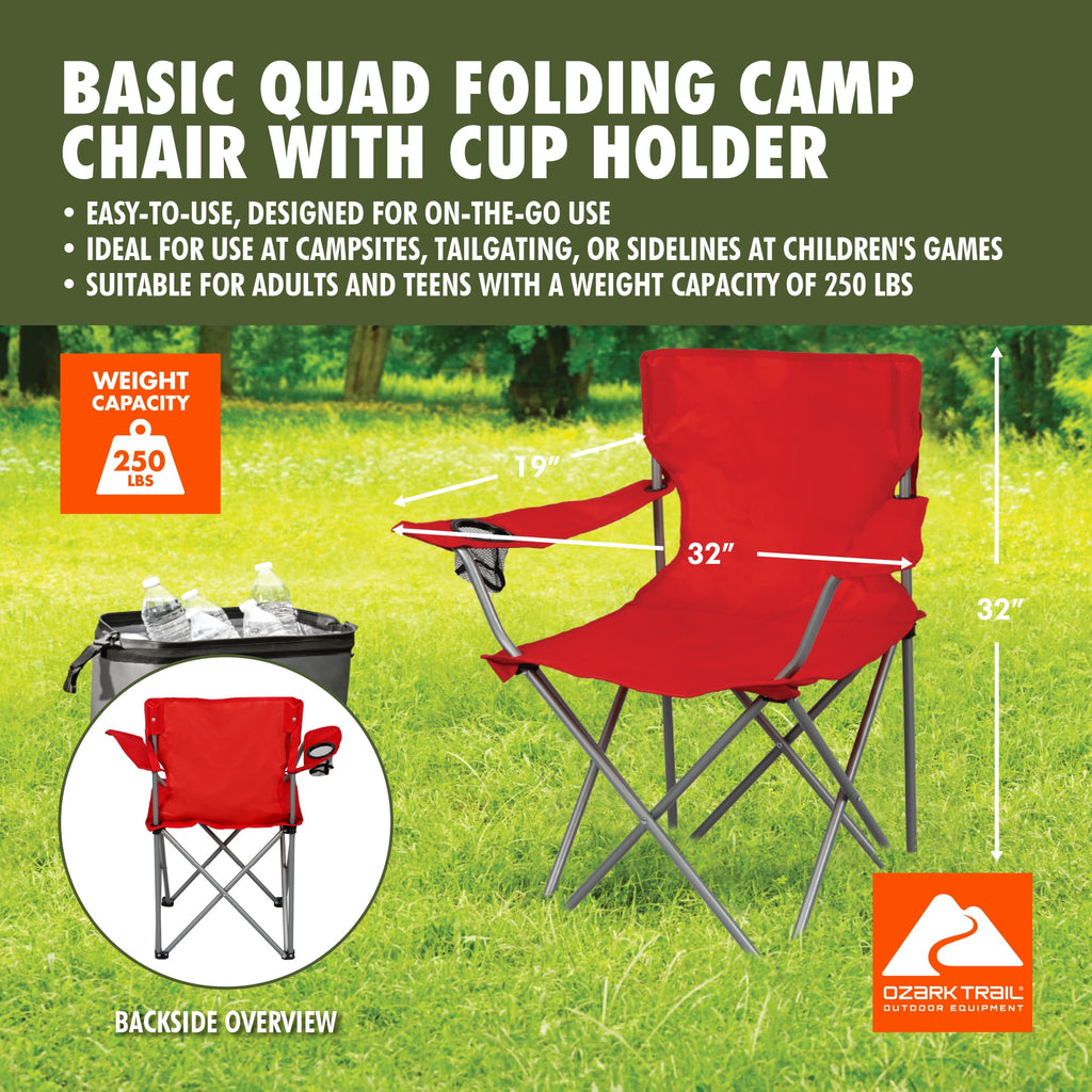 Ozark Trail Quad Folding Camp Chair with Cup Holder, Black