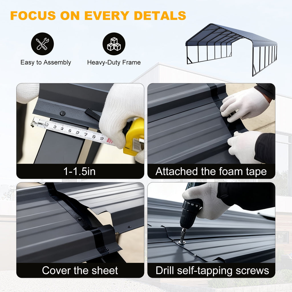 Heavy-Duty 10x20 ft Carport Garage, All-Weather Protection for RV, Boat, Car & Truck, Portable Shelter with Wind & Rust Resistance