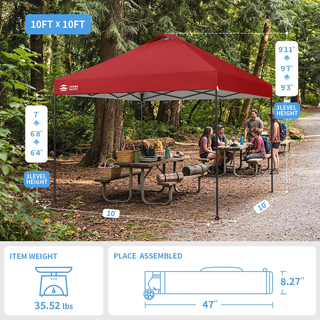 CROWN SHADES 10x10 Pop Up Canopy Patented Center Lock One Push Instant Outdoor Canopy Tent Grey
