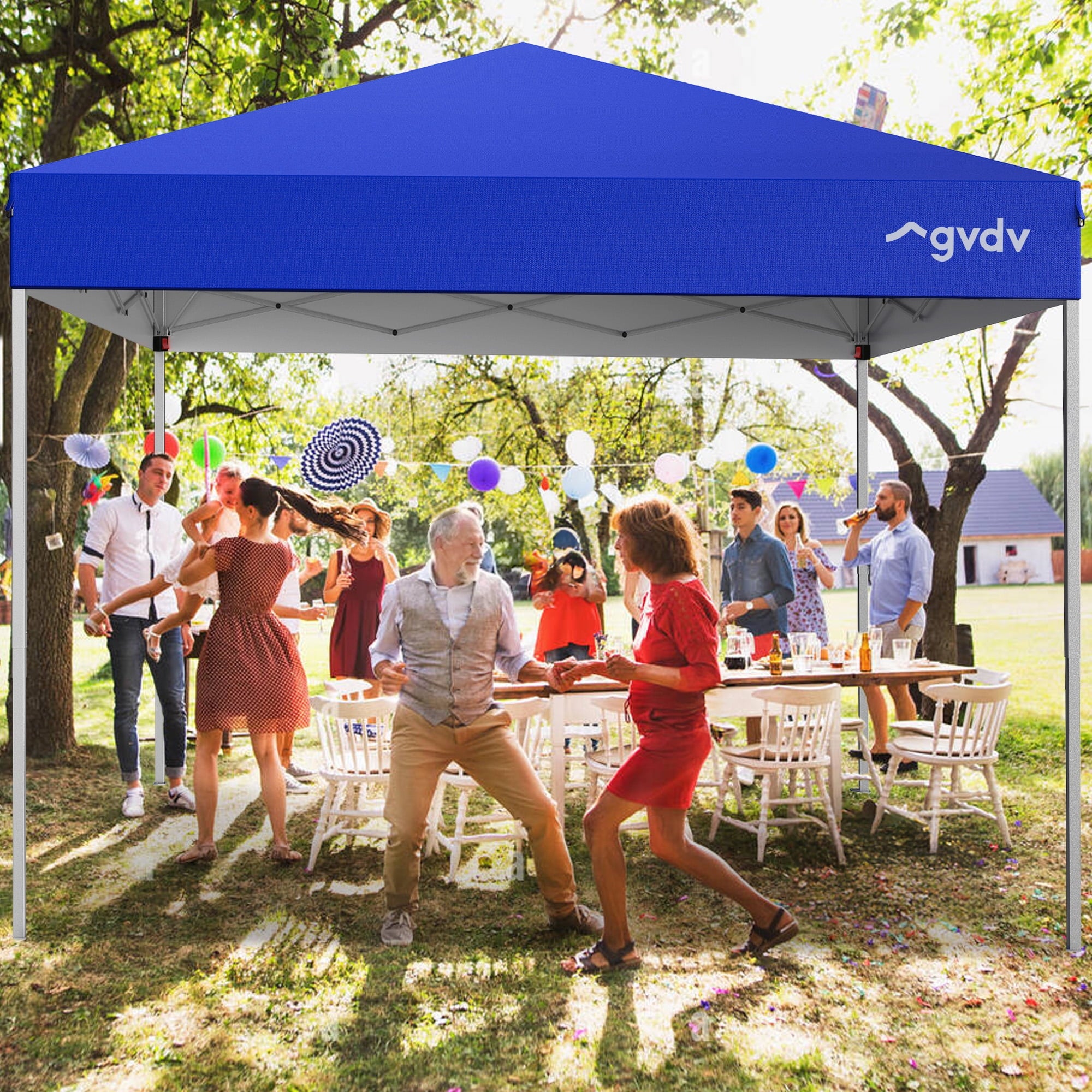 GVDV Canopy Tent, 10x10 ft Easy Pop up Outdoor Canopy Tent, Portable Straight Leg Gazebo Instant Canopy, Blue