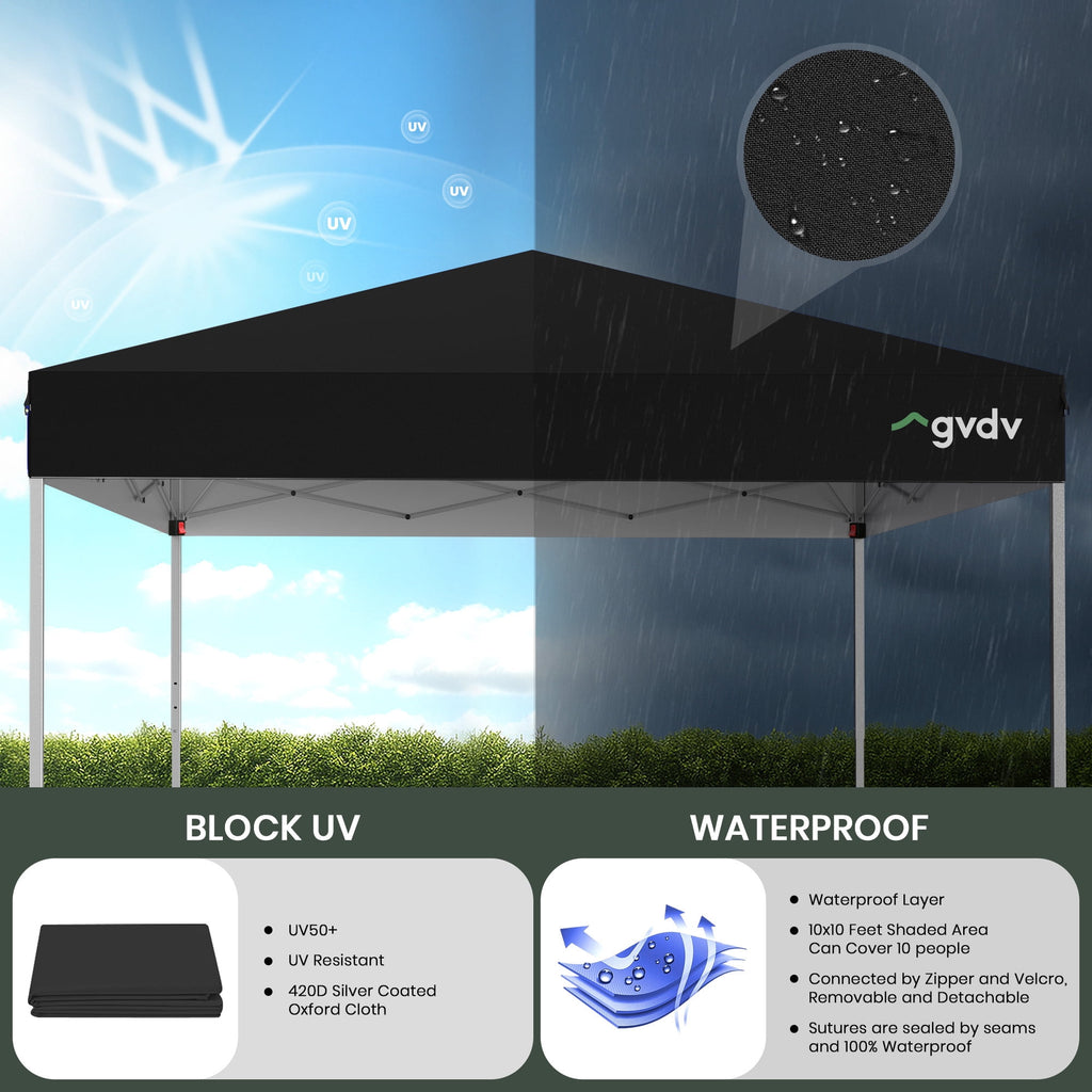GVDV Canopy Tent, 10x10 ft Easy Pop up Outdoor Canopy Tent, Portable Straight Leg Gazebo Instant Canopy, Blue