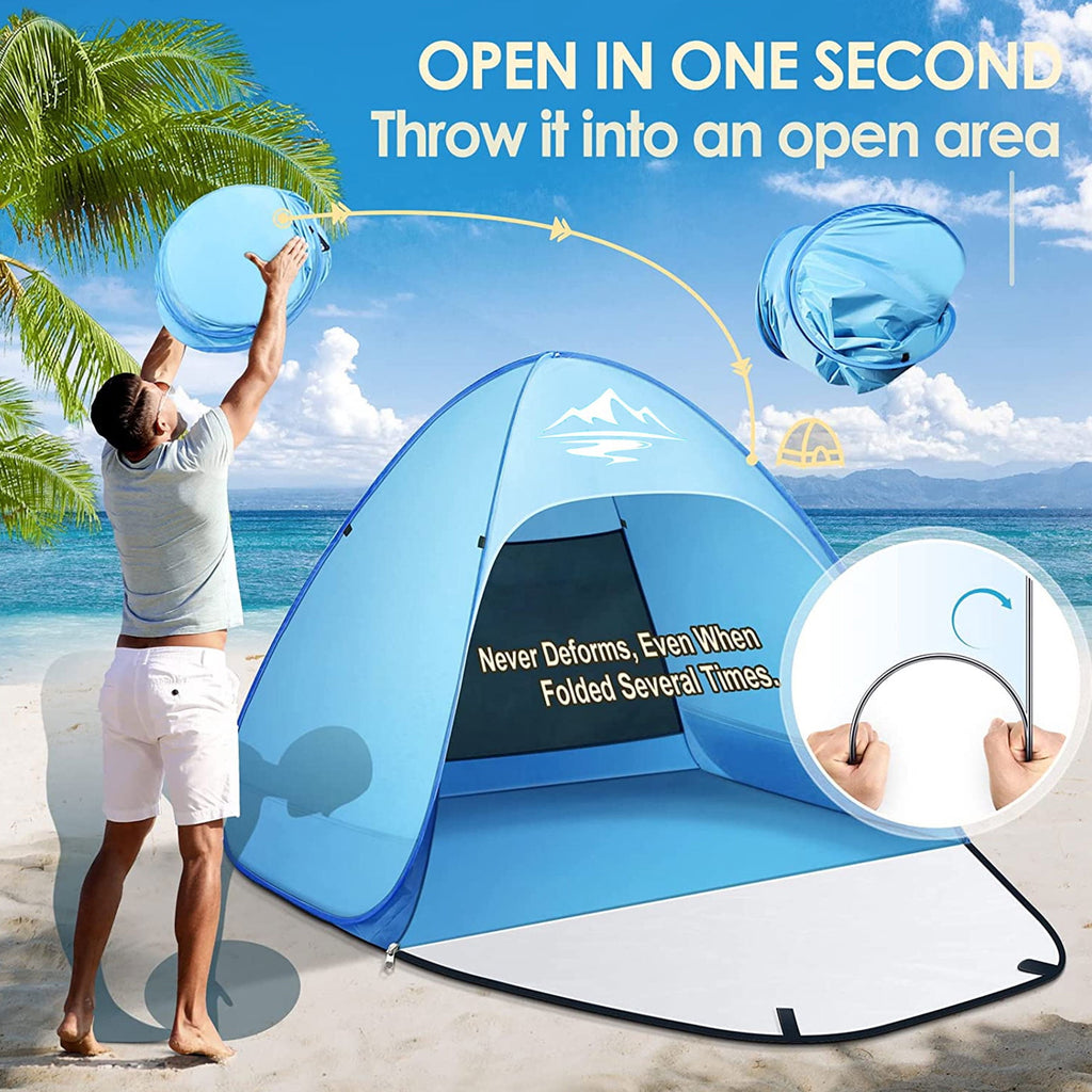 Pop up Beach Tent,  1-2 Person Portable Sun Shelter with UV 50+ Protection for Seaside and Picnic, Sky Blue