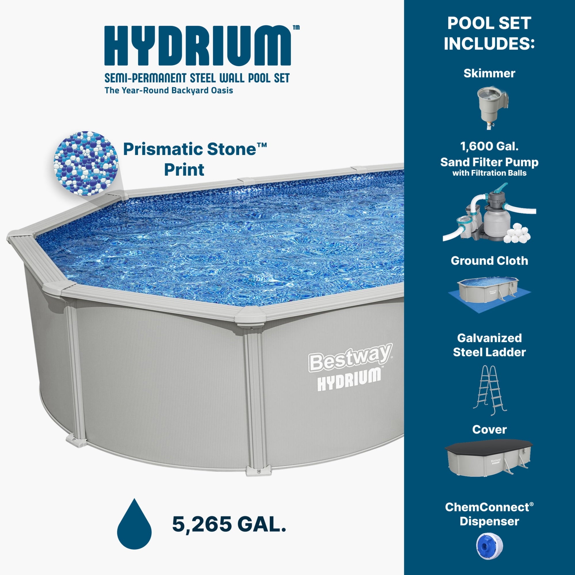Bestway Hydrium 24' x 12' x 52 Steel Side Wall Above Ground Pool w/ Sand Pump & Accessories