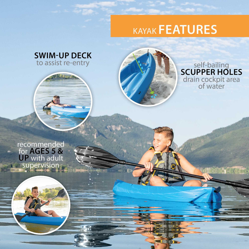 Lifetime Wave 6 ft Youth Sit-On-Top Kayak with Paddle, Fire Red (91401)