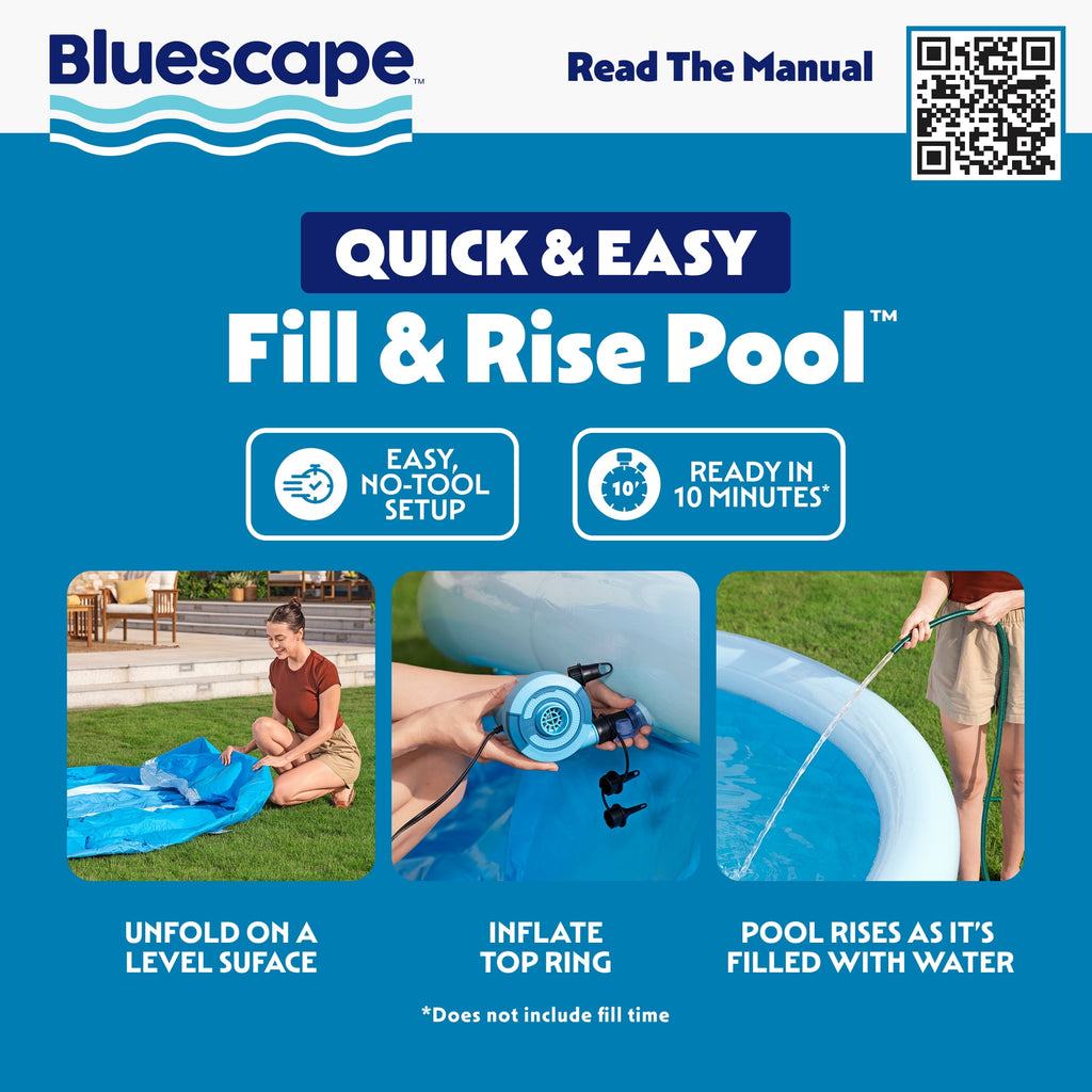 Bluescape Fast Set 10’ x 30” Round Inflatable Soft Sided Above Ground Pool Set