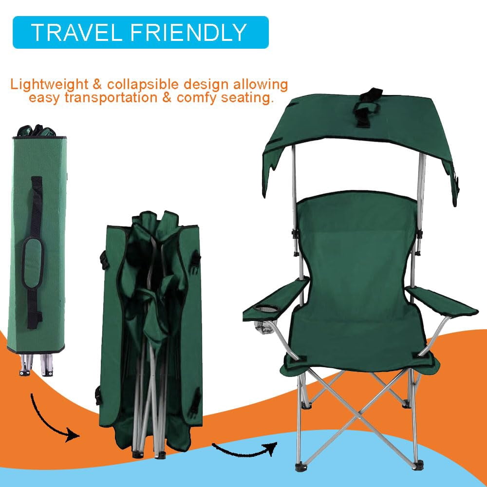 VTOY Camping Chair with Canopy Portable Canopy Camping Chairs with Shade for Outside Folding Beach Chairs with Shade for Adults(Olive Green)