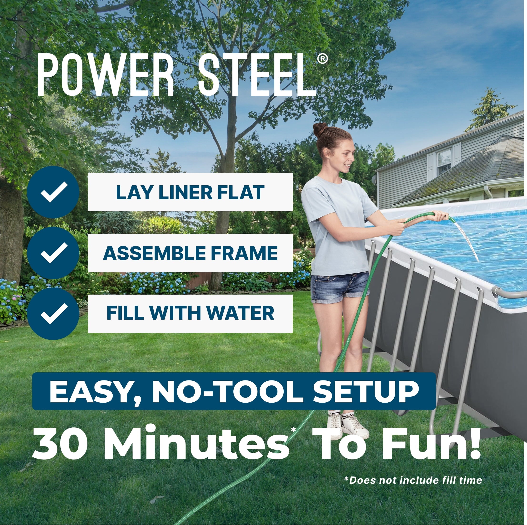 Bestway Power Steel 24’ x 12' x 52” Metal Frame Above Ground Pool, Gray