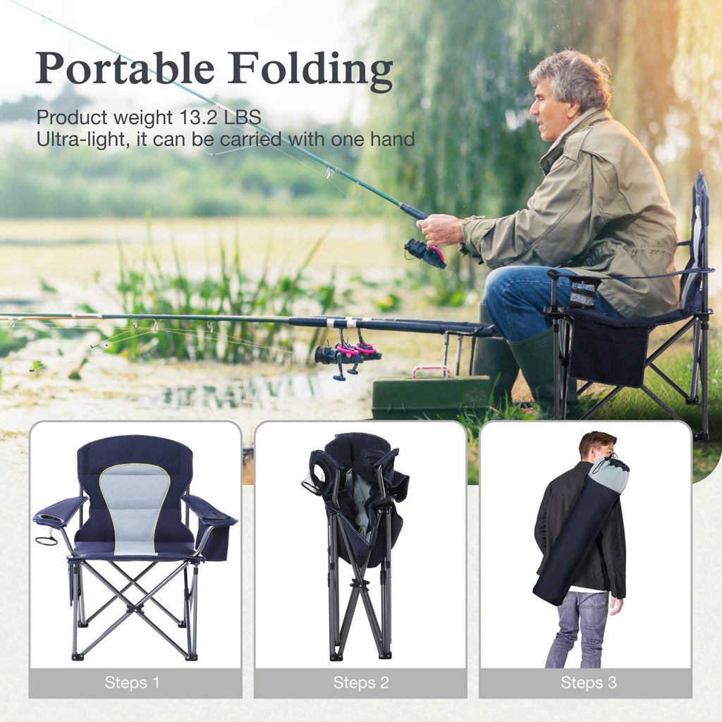 Sophia & William 2 Pack Oversized Camping Chair Heavy-Duty Steel Frame Supports 450Lbs, Foldable Outdoor Lawn Chair with Cup Holder for Backyard & Camping, Black