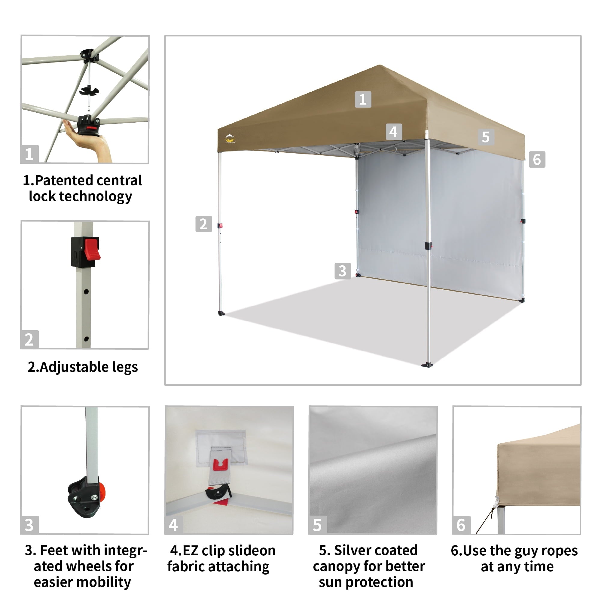 CROWN SHADES 10'x10' Instant Canopy Tent with 1 Sidewall with One Push Setup Sun Shelter for Events Parties Sky Blue