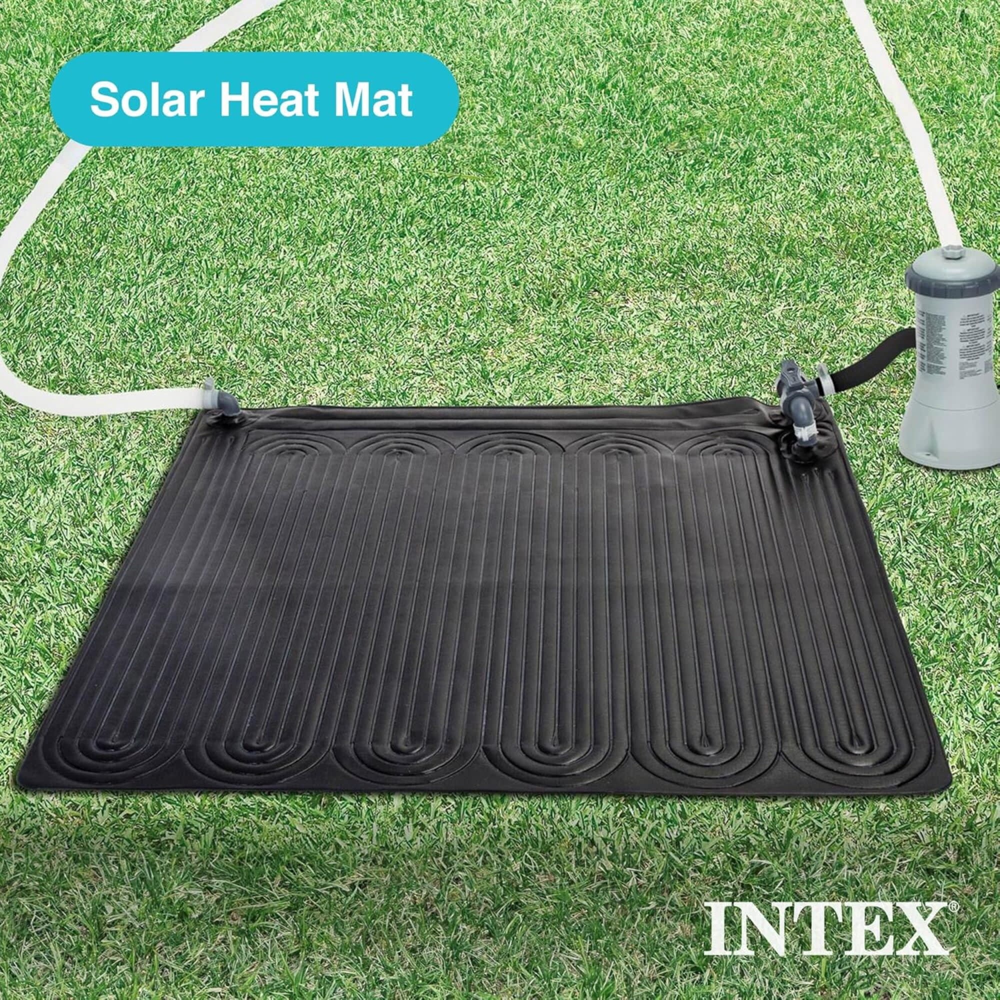 Intex: Solar Heater Mat - 47 Black, Water Warming Pad for 8k Gal Above Ground Swimming Pool, Raise Temperature 5-9 Degrees, Hose Attachment, Adapters