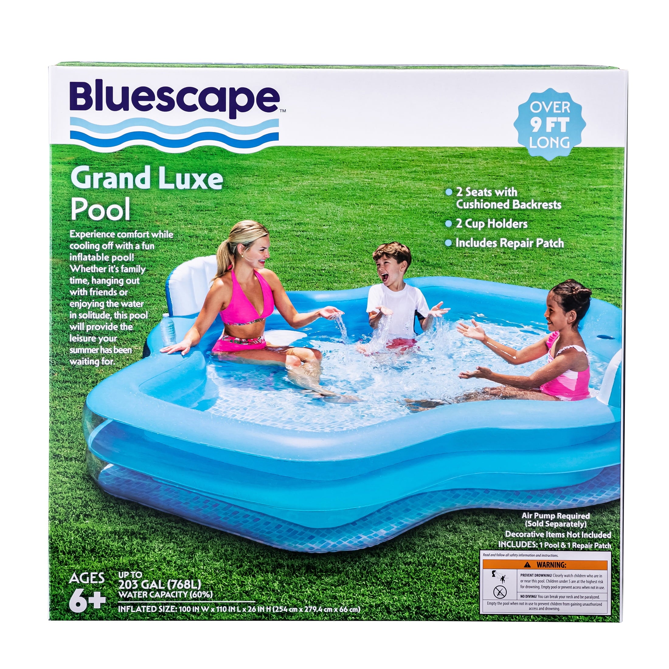 Bluescape Blue Grand Luxe Inflatable Family Swimming Pool, 2 Seats, Age 6 & up