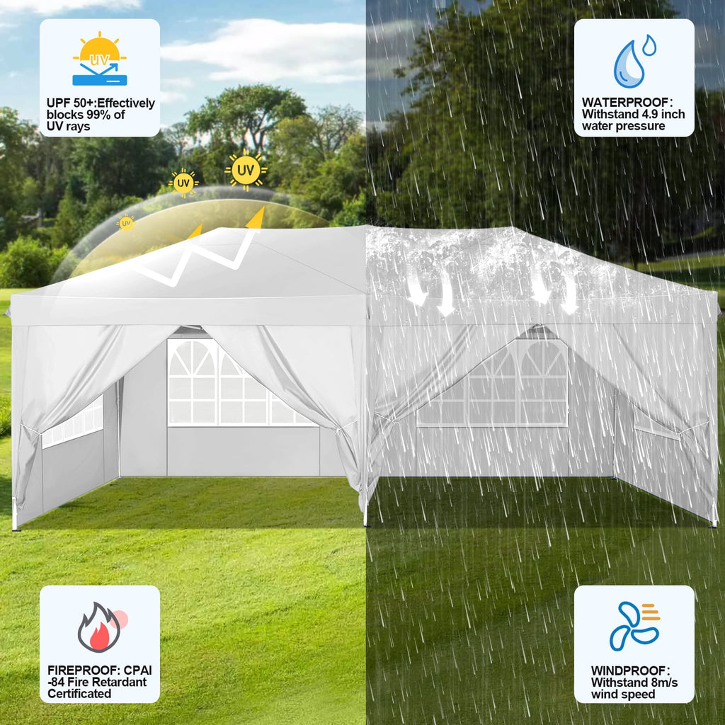 HOTEEL 10x10ft Popup Canopy Waterproof Canopy with 4 Sidewalls Outdoor Commercial Instant Shelter Beach Camping Canopy Tent for Party, Black