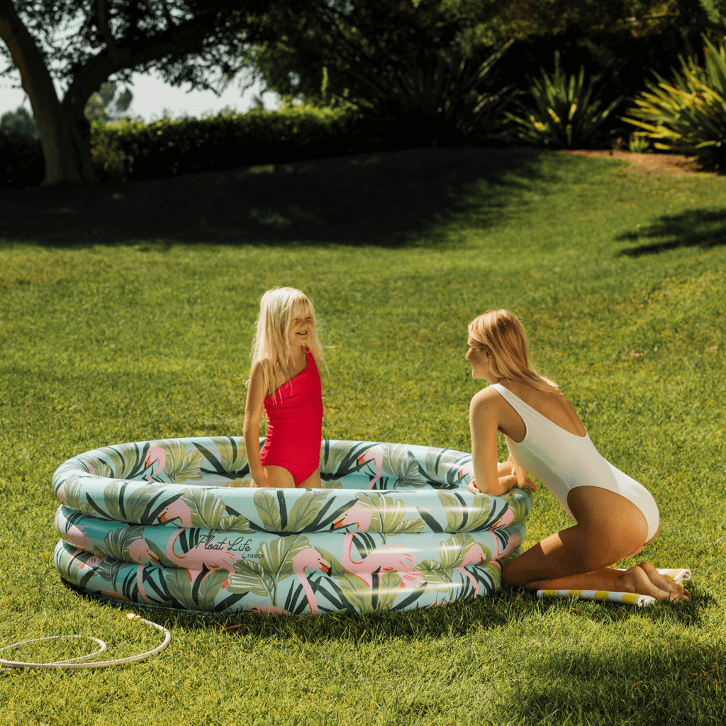 Float Life by Funboy Inflatable 3-Ring Pool, Blue Stripe - Summer Breeze, 65 Diameter, Children 6+