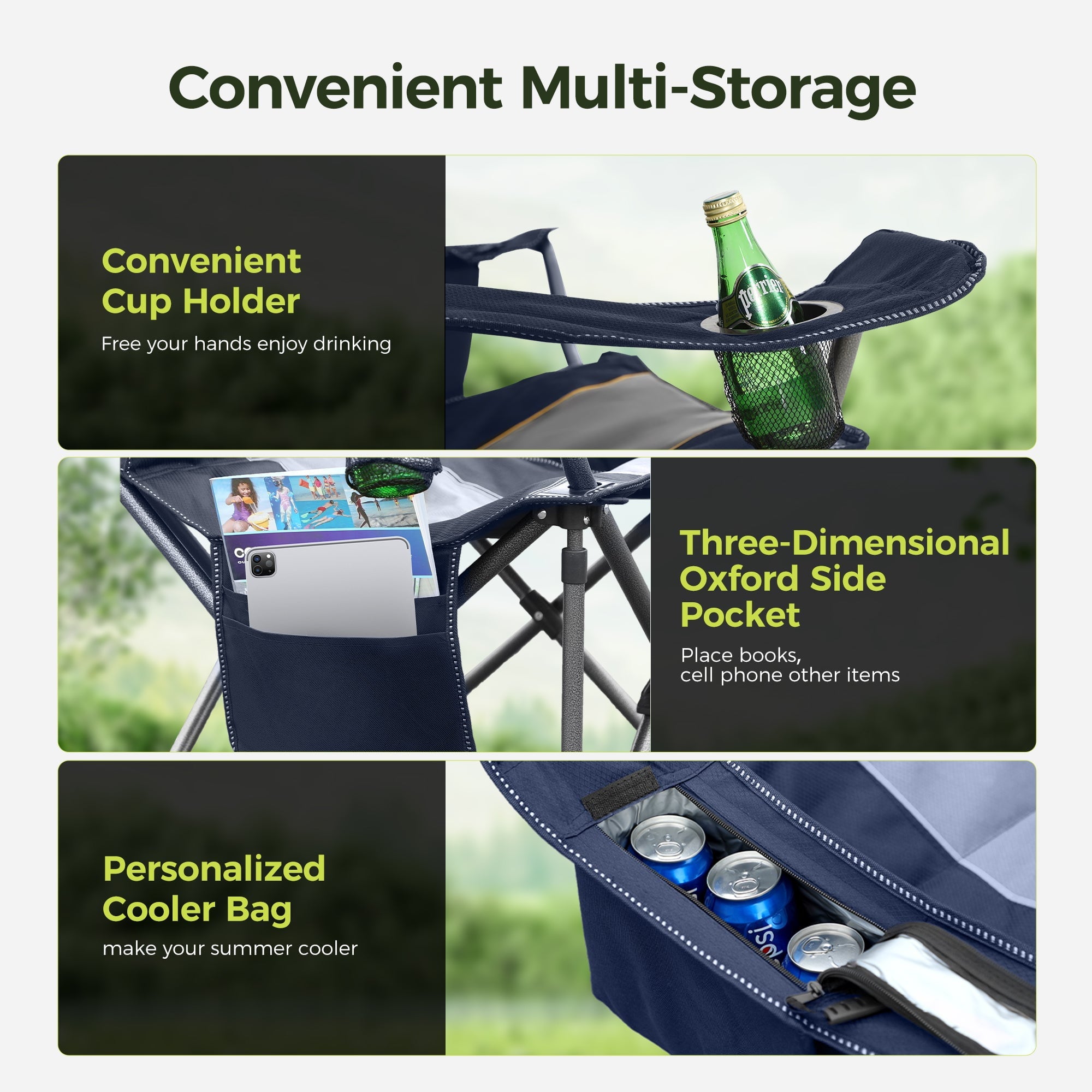 Sophia & William 2 Pack Oversized Camping Chair Heavy-Duty Steel Frame Supports 450Lbs, Foldable Outdoor Lawn Chair with Cup Holder for Backyard & Camping, Black