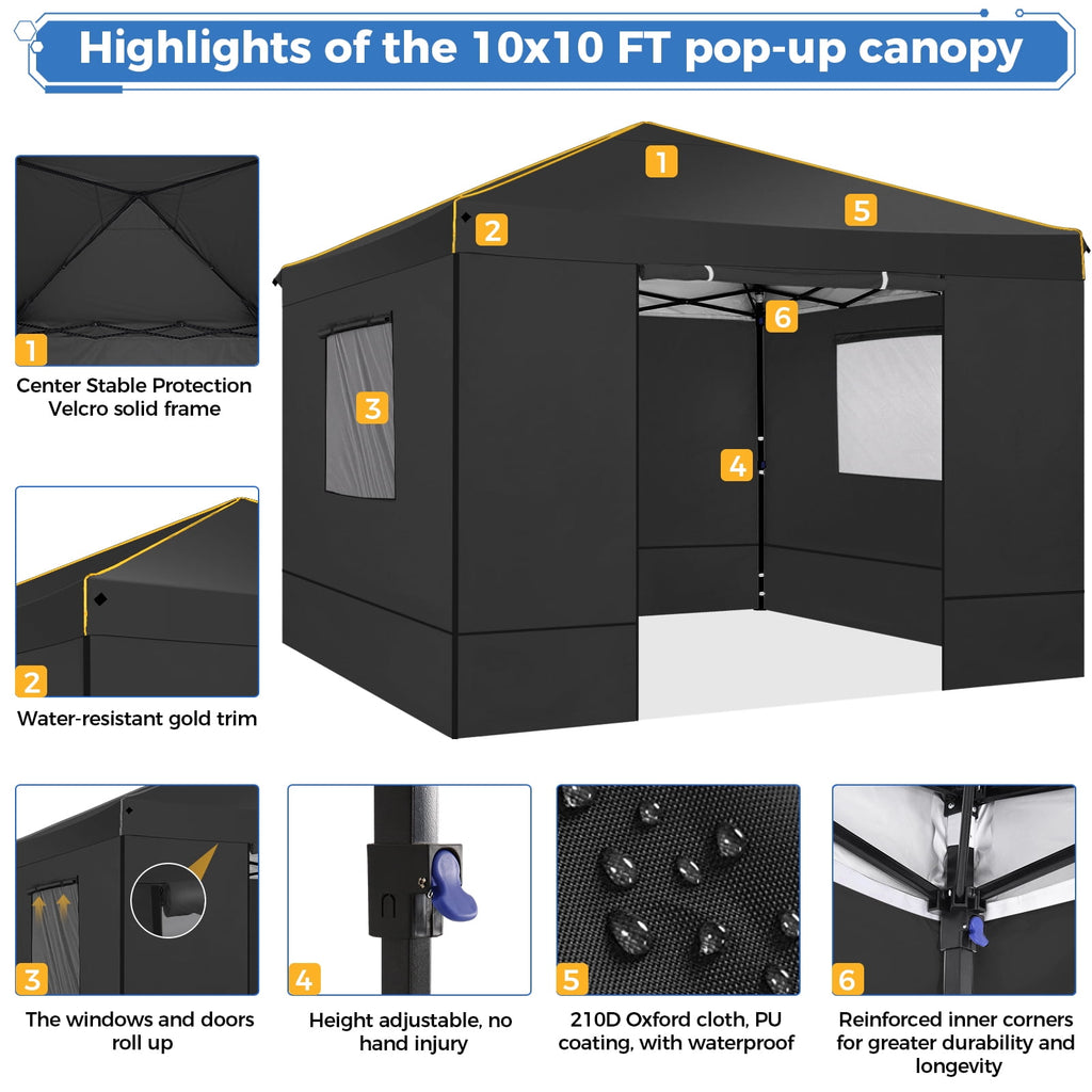 HOTEEL Pop up Canopy Tent 10x10 Commercial Instant Canopy with 4 Sidewalls & Carry Bag,Portable Tent for Parties Beach Camping Party Event Shelter Sun Shade,Dark Blue