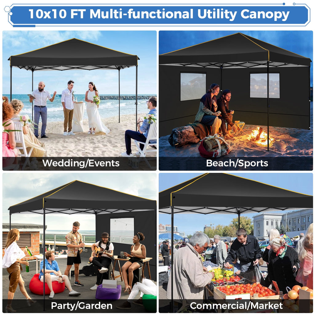 HOTEEL Pop up Canopy Tent 10x10 Commercial Instant Canopy with 4 Sidewalls & Carry Bag,Portable Tent for Parties Beach Camping Party Event Shelter Sun Shade,Dark Blue