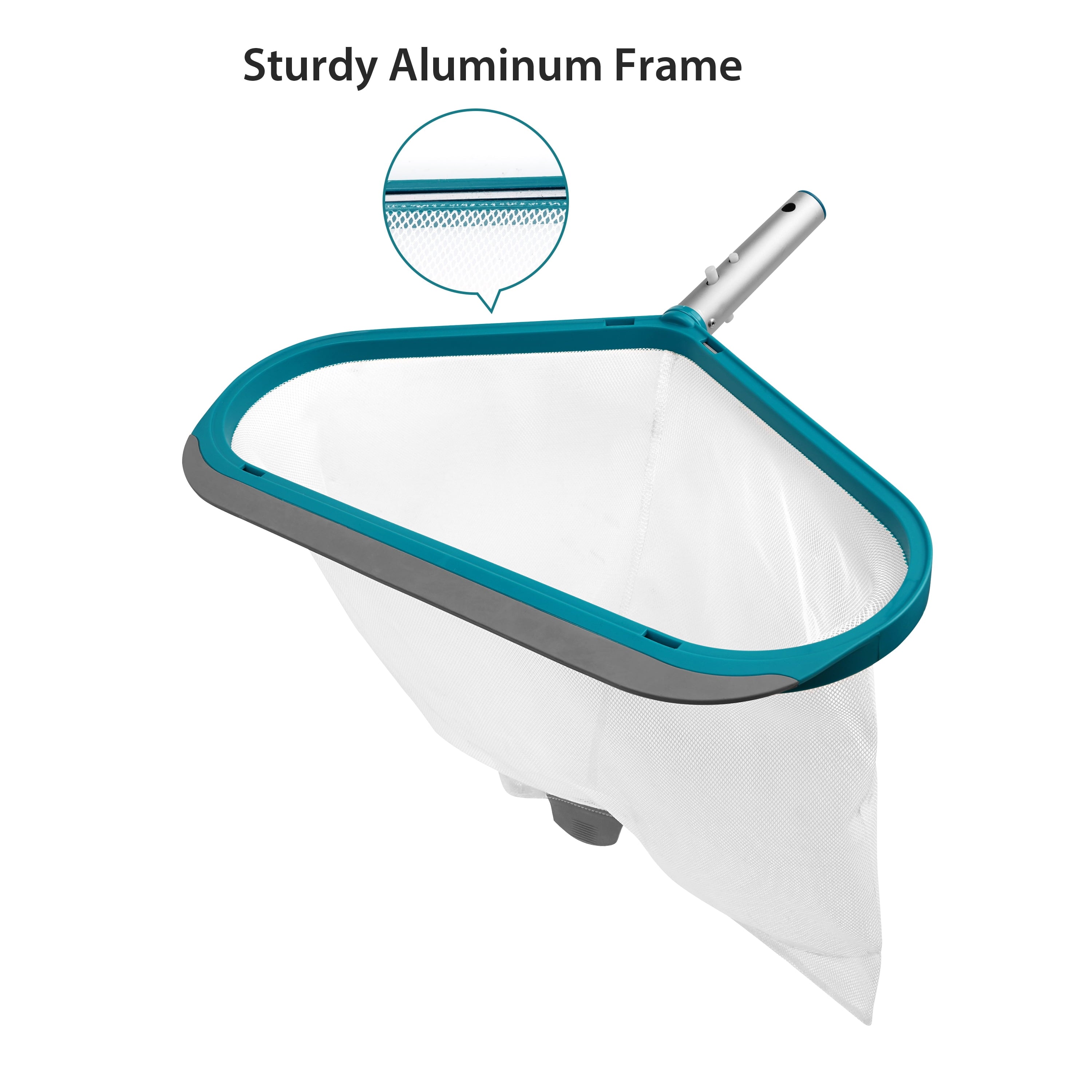 Bluescape Teal & Gray Pool Leaf Rake with Aluminum Frame and Tab Easy to Empty Debris