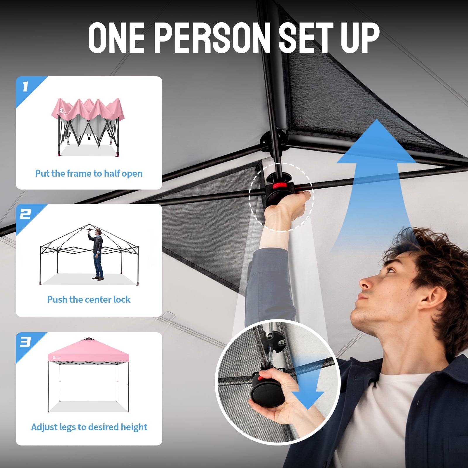 CROWN SHADES 10x10 Pop Up Canopy Patented Center Lock One Push Instant Outdoor Canopy Tent Grey