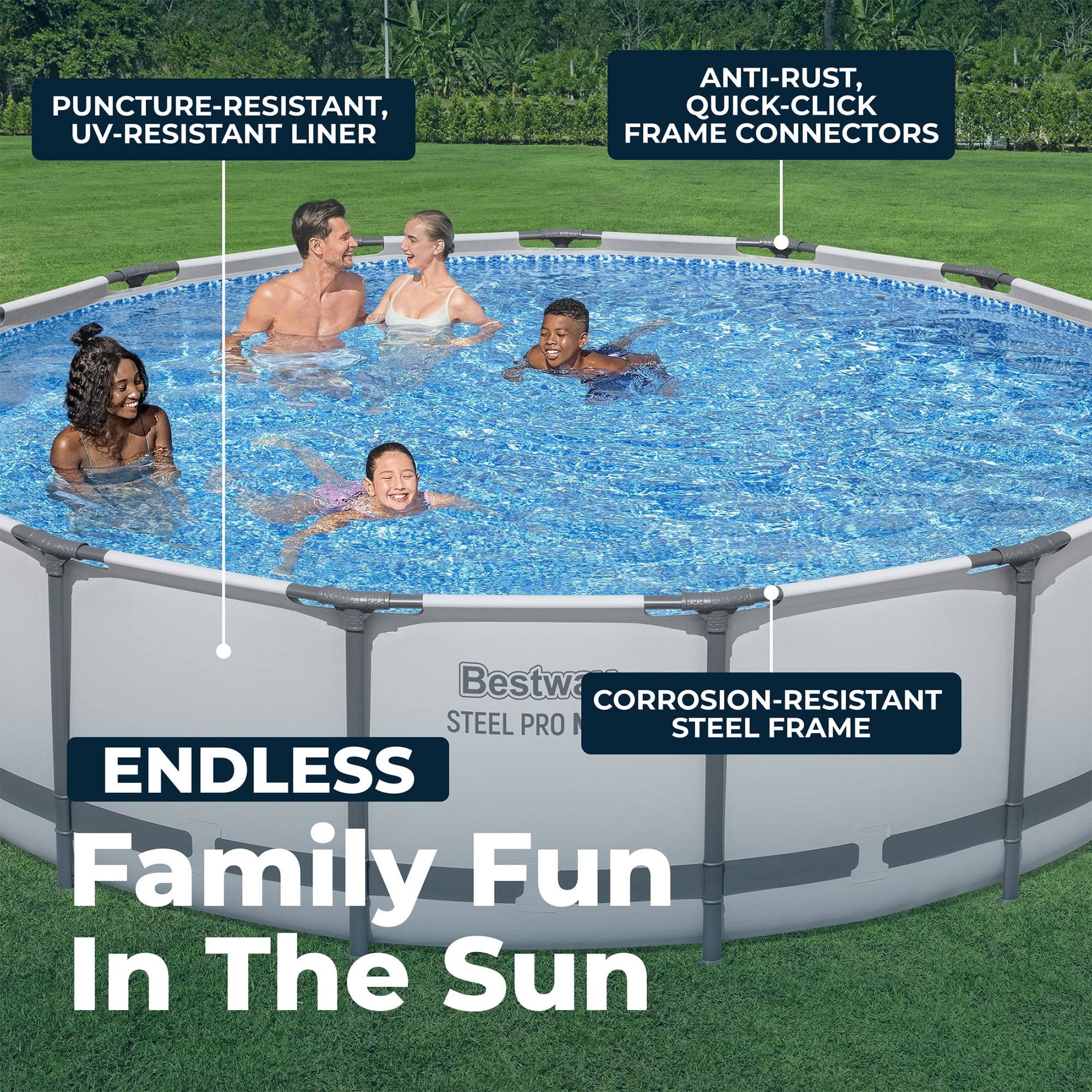 Bestway Steel Pro MAX 15'x42 Metal Frame Above Ground Pool Set w/ Pump, Ladder, & Cover