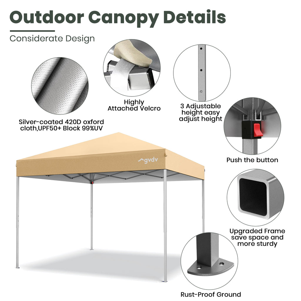GVDV Canopy Tent, 10x10 ft Easy Pop up Outdoor Canopy Tent, Portable Straight Leg Gazebo Instant Canopy, Blue