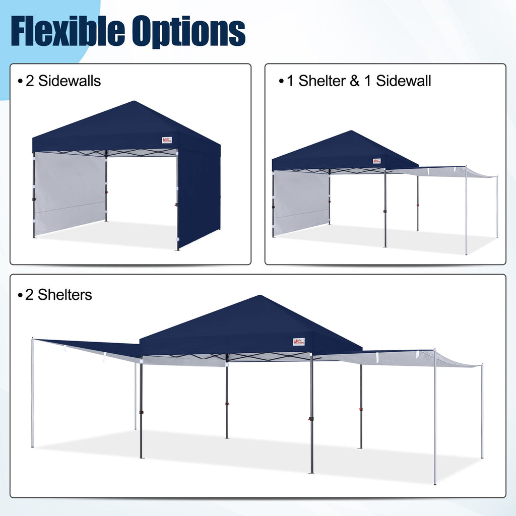 MASTERCANOPY 10 x 10ft Pop-up Canopy Tent with 2 Detachable Side Shades, White