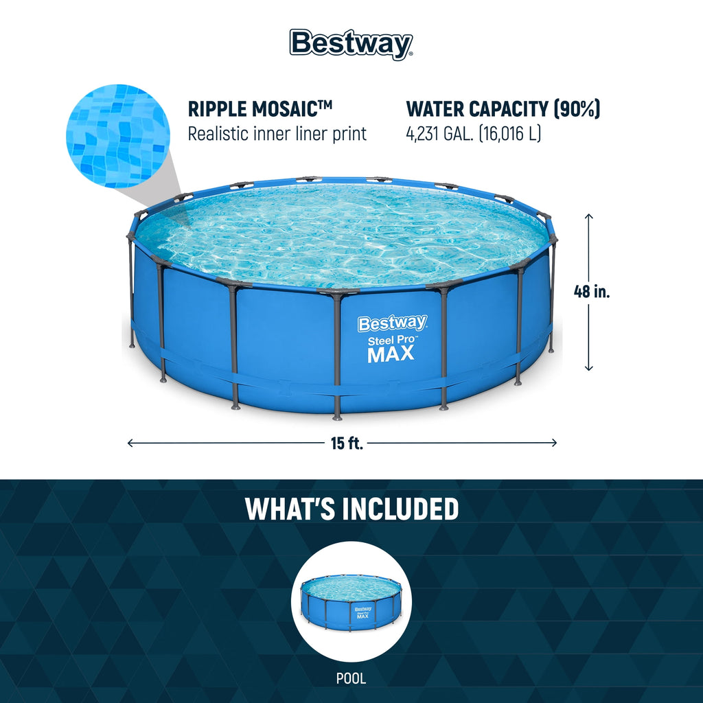 Bestway Steel Pro MAX 15' x 48 Round Above Ground Swimming Pool & Pool Ladder
