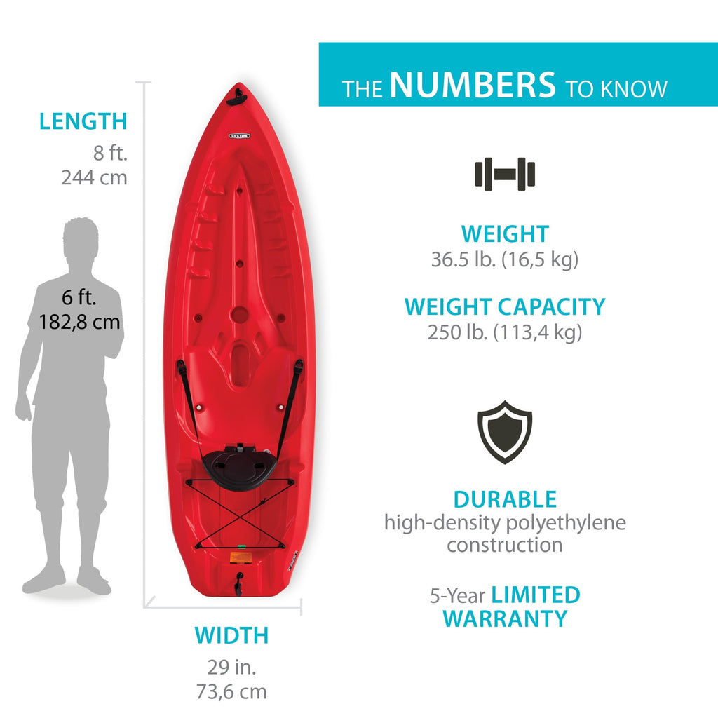 Lifetime Daylite 8 ft Sit-On-Top Kayak with Paddle, Red (90775)