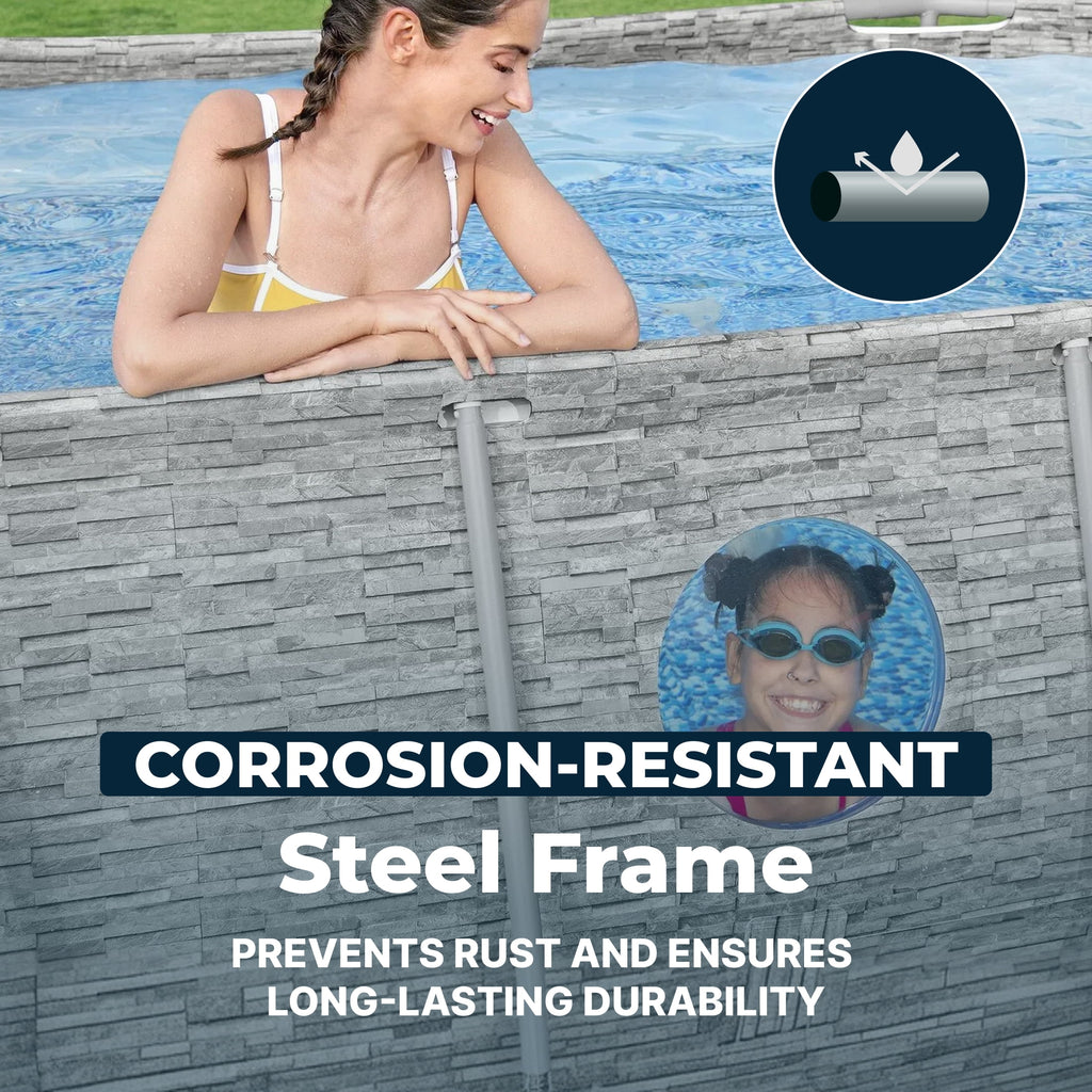 Bestway Power Steel Swim Vista 14’ x 8'2 x 39.5” Metal Frame Above Ground Pool, Stone