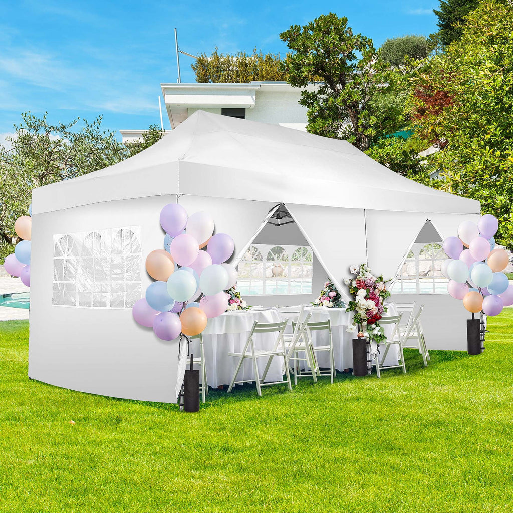 Ainfox 5-Piece Sidewalls for 10x20 Pop Up Canopy Tent, 420D Oxford PVC Waterproof Sun Shade Privacy Walls with Windows & Zippers, White