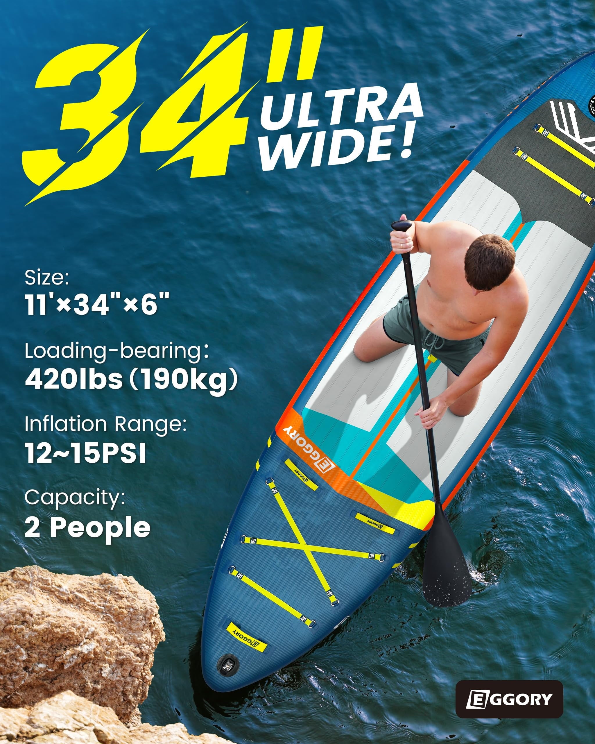 EGGORY 11ft Inflatable Stand up Paddle Board Fishing Paddle Board with Full SUP Accessories for Youth & Adults