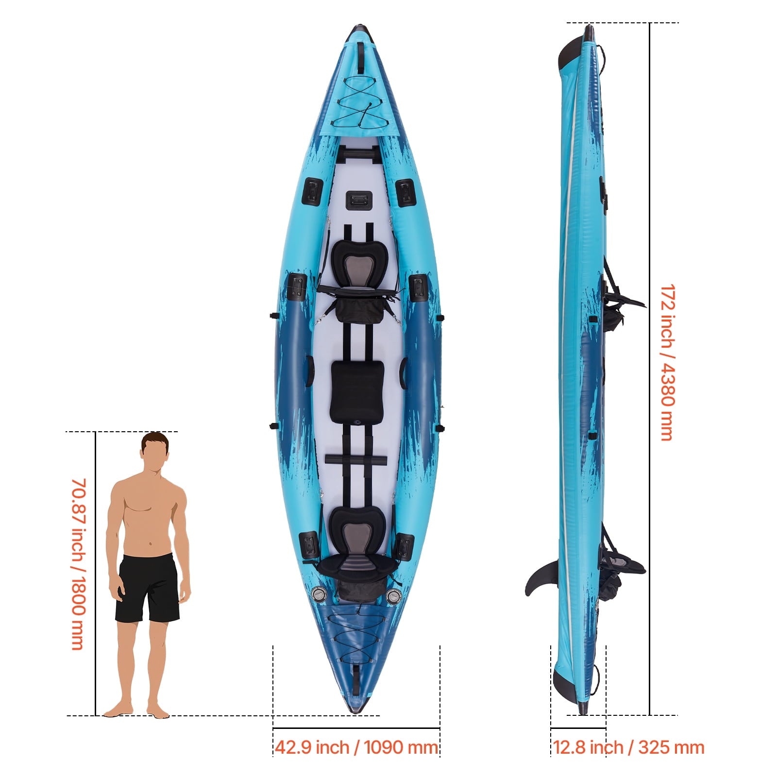 KFFKFF 2-Person Inflatable Kayak, 700LBS Capacity, Durable & Leak-Resistant Design with Padded Seats, PVC Drop-Stitch Floor, Dual Paddles, Hand Pump, and Carry Bag for Fishing and Camping