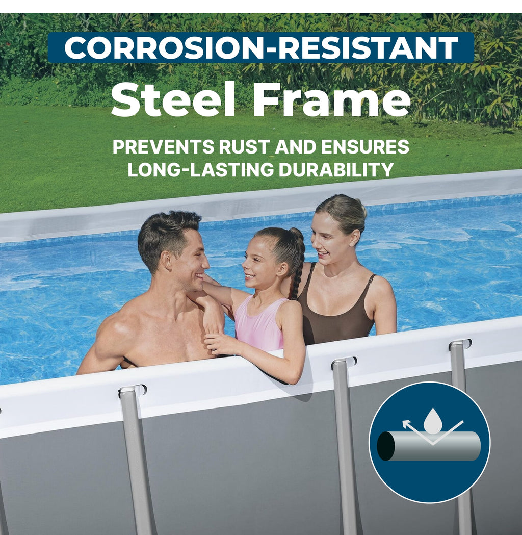 Bestway Power Steel 24’ x 12' x 52” Metal Frame Above Ground Pool, Gray