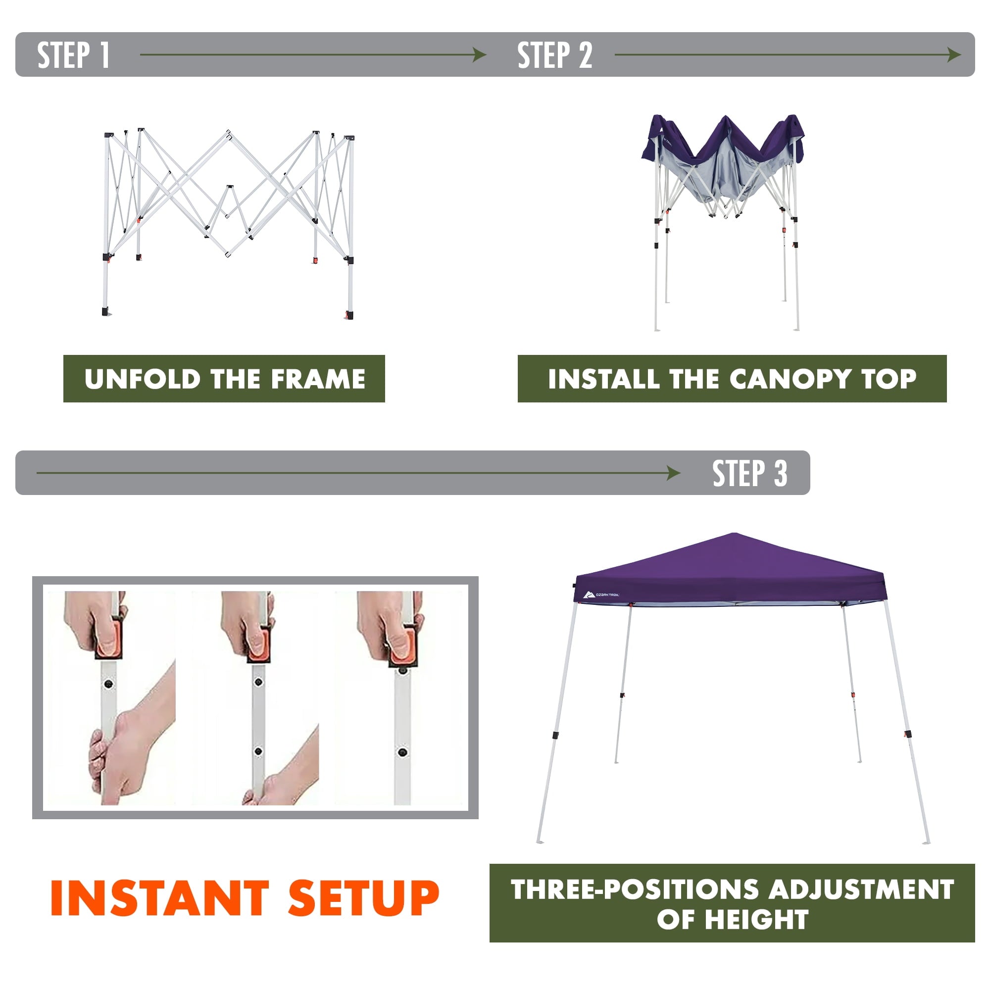 Ozark Trail 10' x 10' Instant Slant Leg Pop-up Outdoor Canopy, Blue