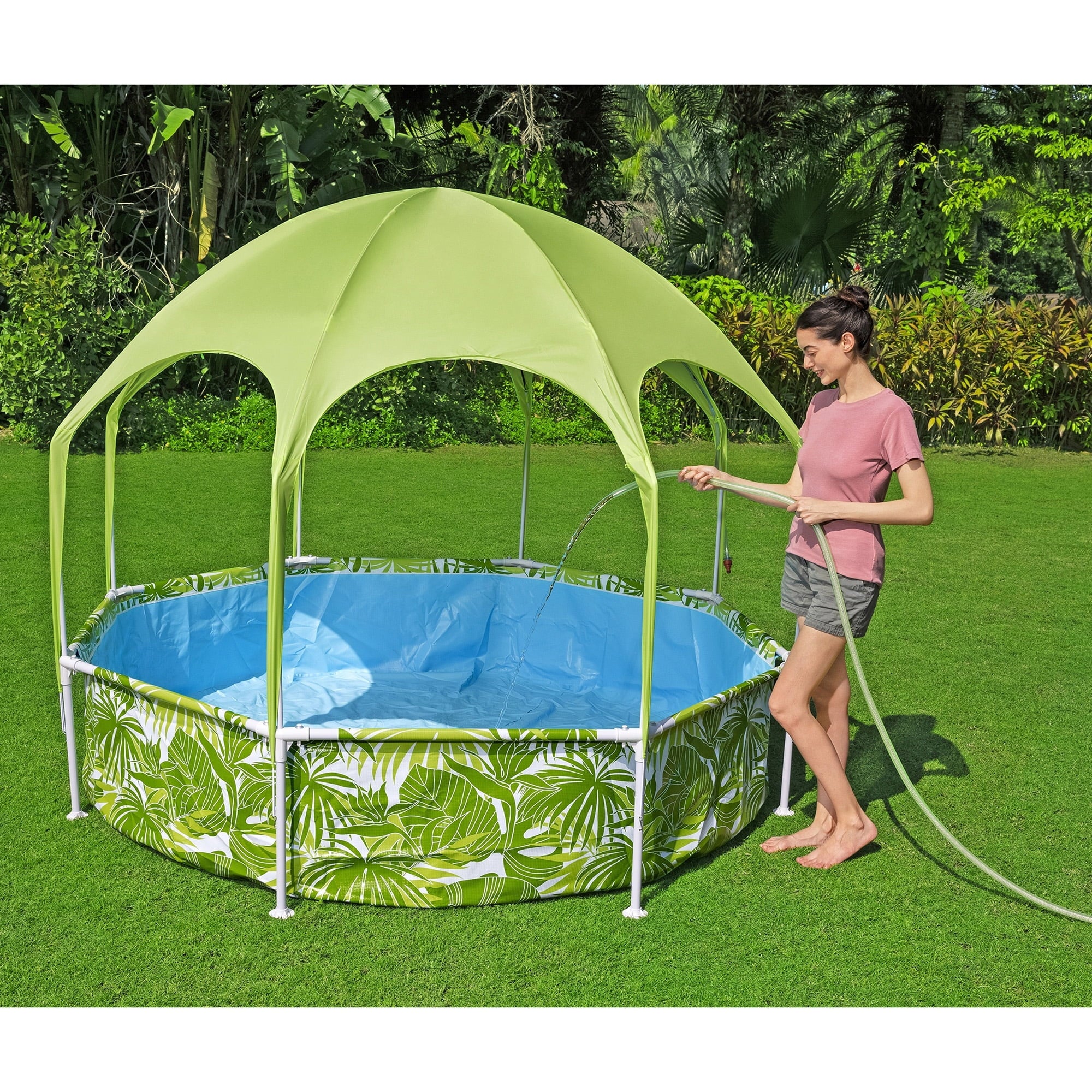 H2OGO!Splash-In-Shade Play Pool - 8' x 20 - 446 , UV Safe Shade Cover With Water Mister, Kids Pool
