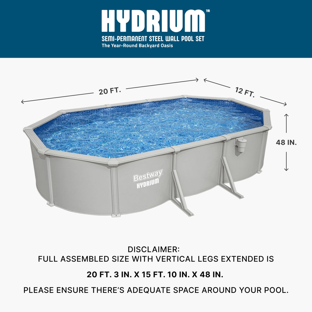 Bestway Hydrium 24' x 12' x 52 Steel Side Wall Above Ground Pool w/ Sand Pump & Accessories